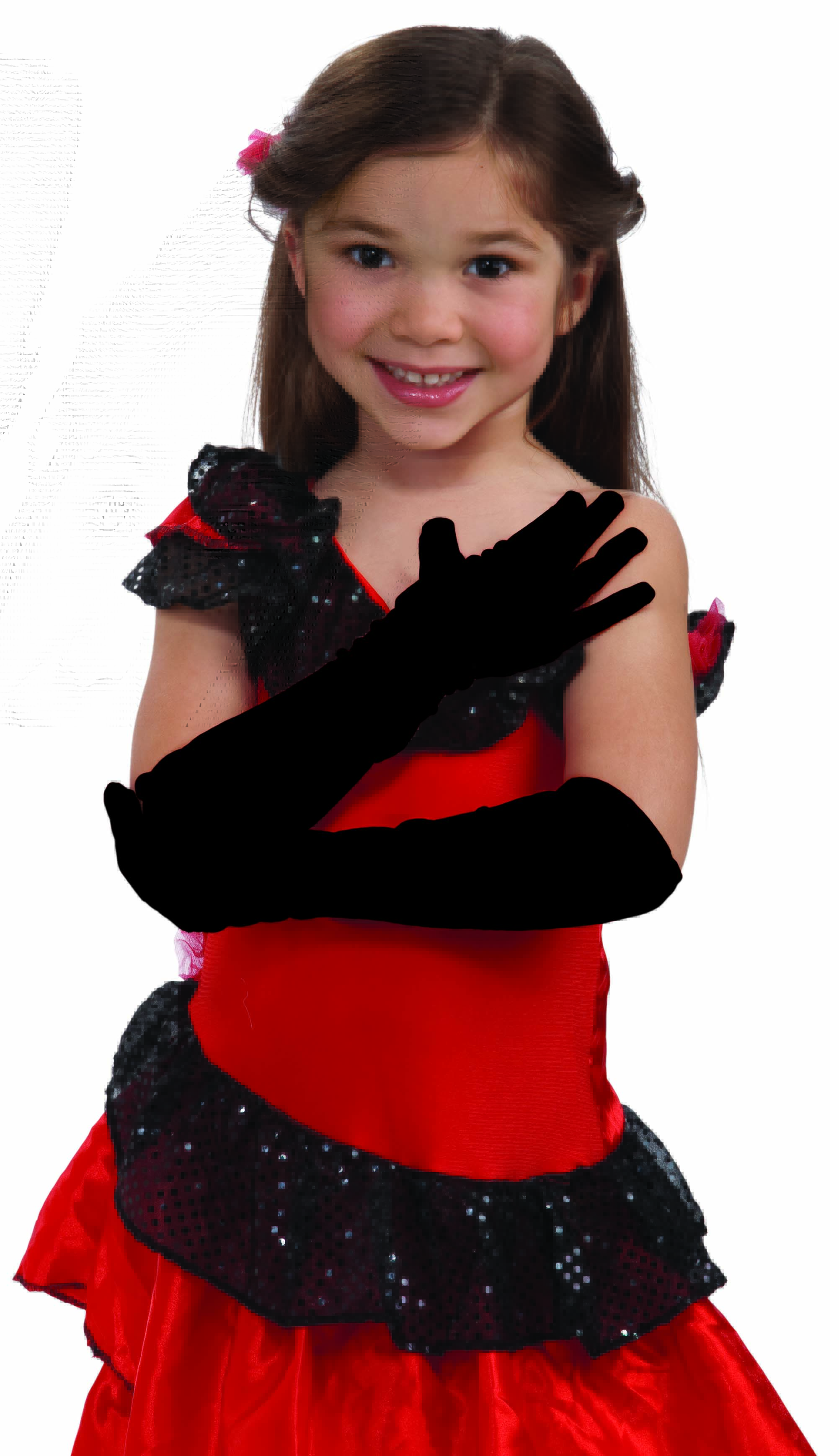 Black Opera Length Evening Gloves For Children 13" Long Satin Child