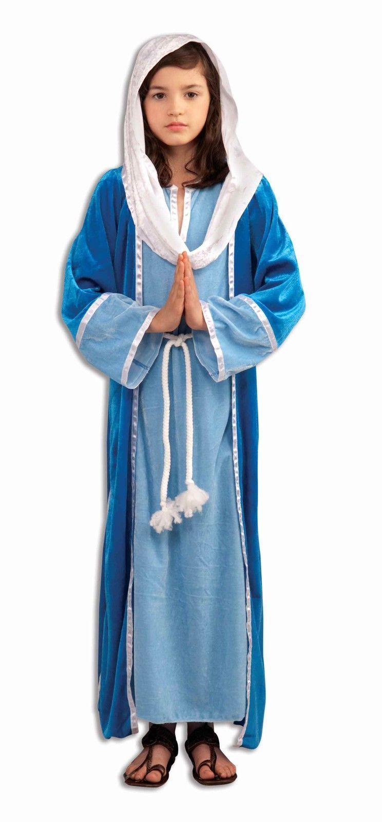 Deluxe Virgin Mary Costume Child Veil Manger Christmas Blue Girl New Medium 8-10