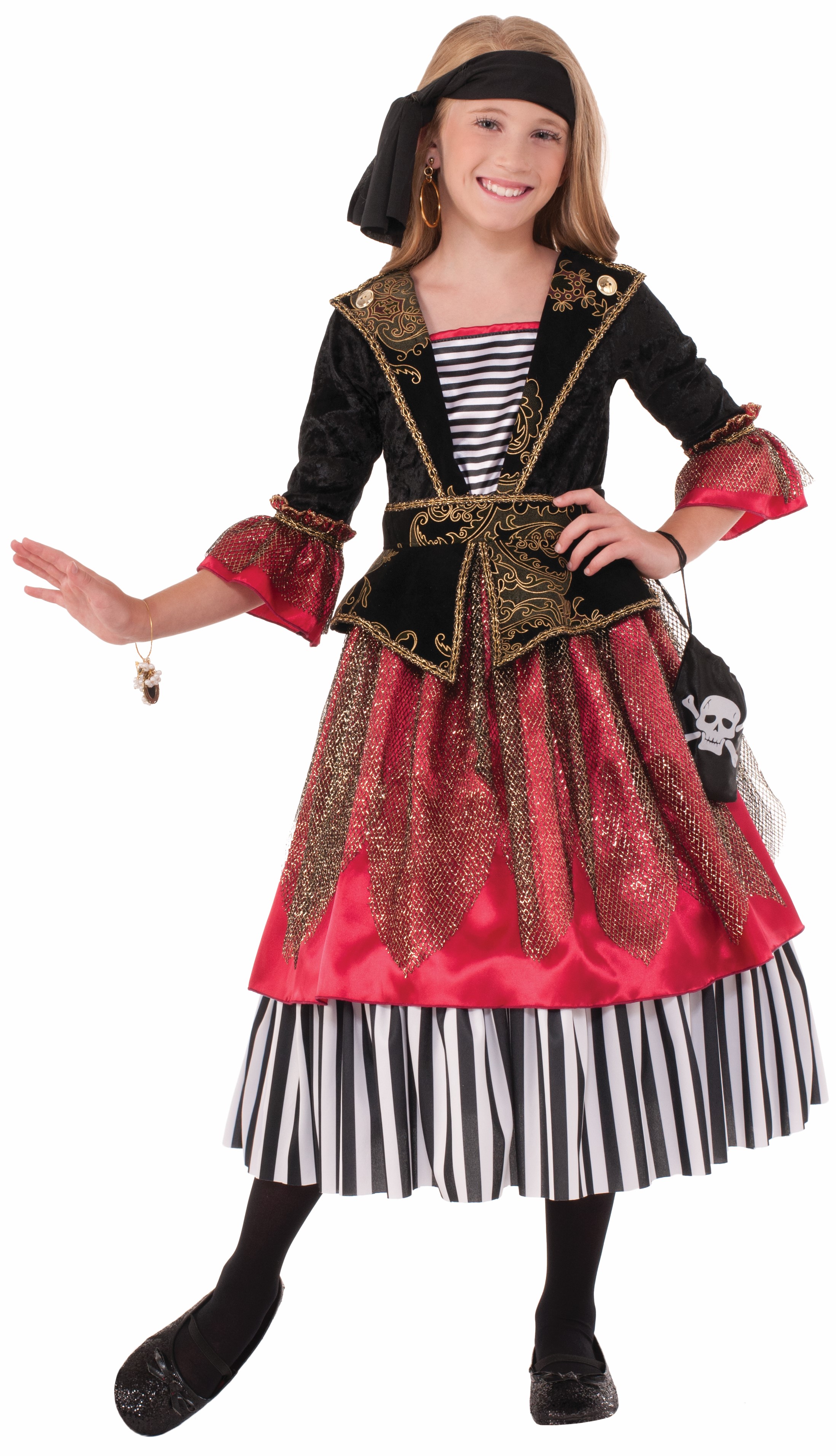 Girls Crimson Pirate Costume Caribbean Pirate Child Size Medium 8-10