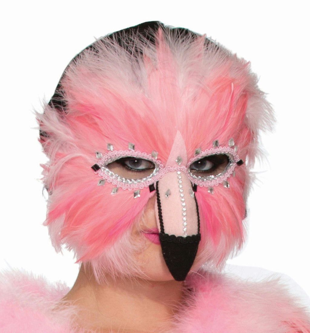 Pink Flamingo Feathered Mask Gems Animal Bird Womens Costume