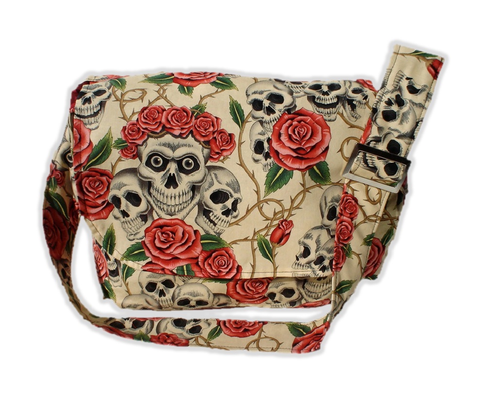 Hemet Skeleton And Roses Messenger Bag Black