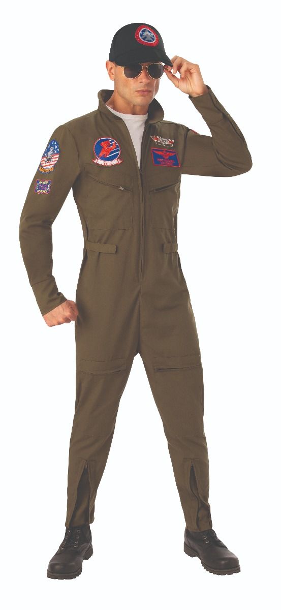 Top Gun Deluxe Licensed Maverick Jumpsuit & Hat Fighter Pilot Adult