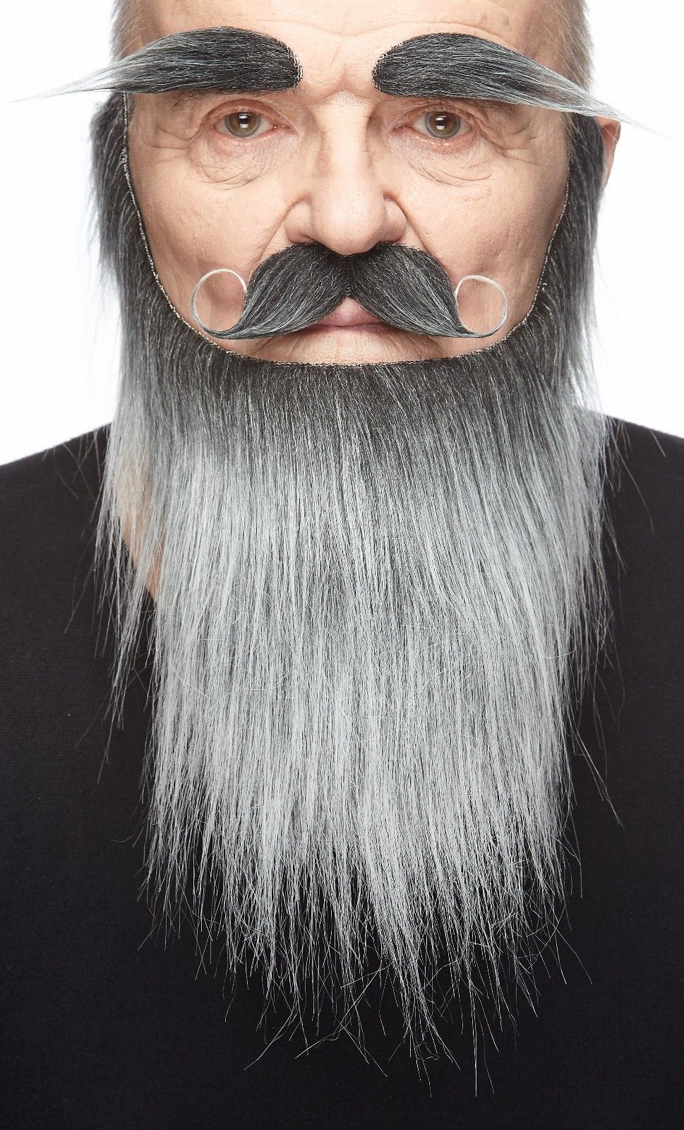 WHITE MOUSTACHE MEN/'S GREY FANCY DRESS WIG WHITE EYEBROWS SELF ADHESIVE