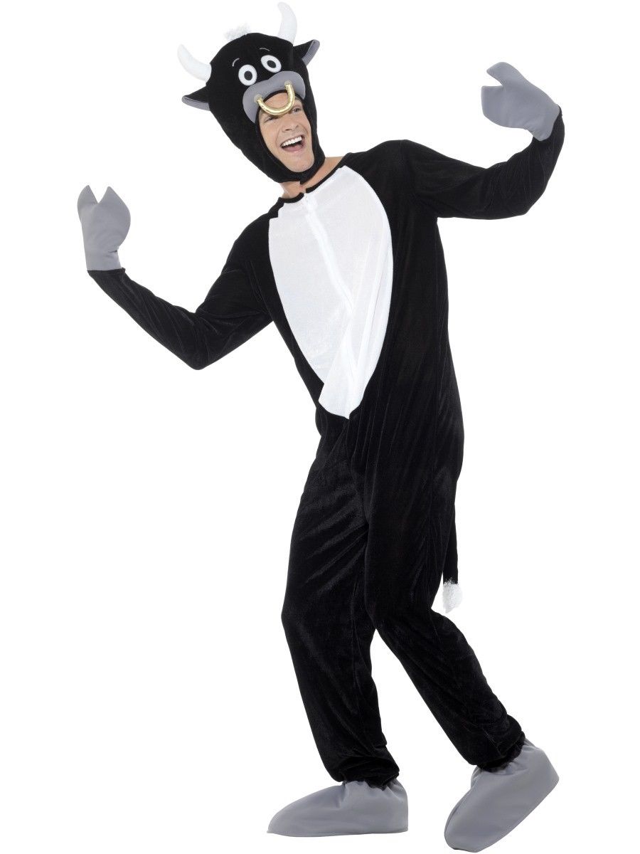 Kids Deluxe Bull Black Jumpsuit /& Headpiece Child Zip-Up Halloween Costume SM-LG