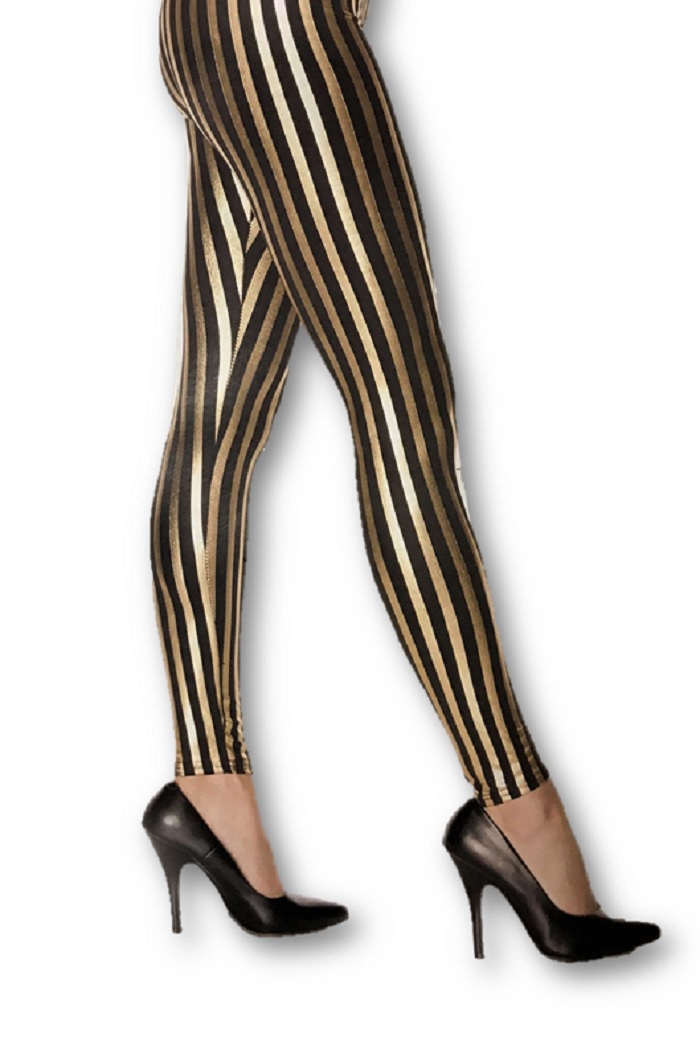 Shiny Metallic Gold /& Black Striped Stretch Leggings Adult Women/'s Costume XS-LG