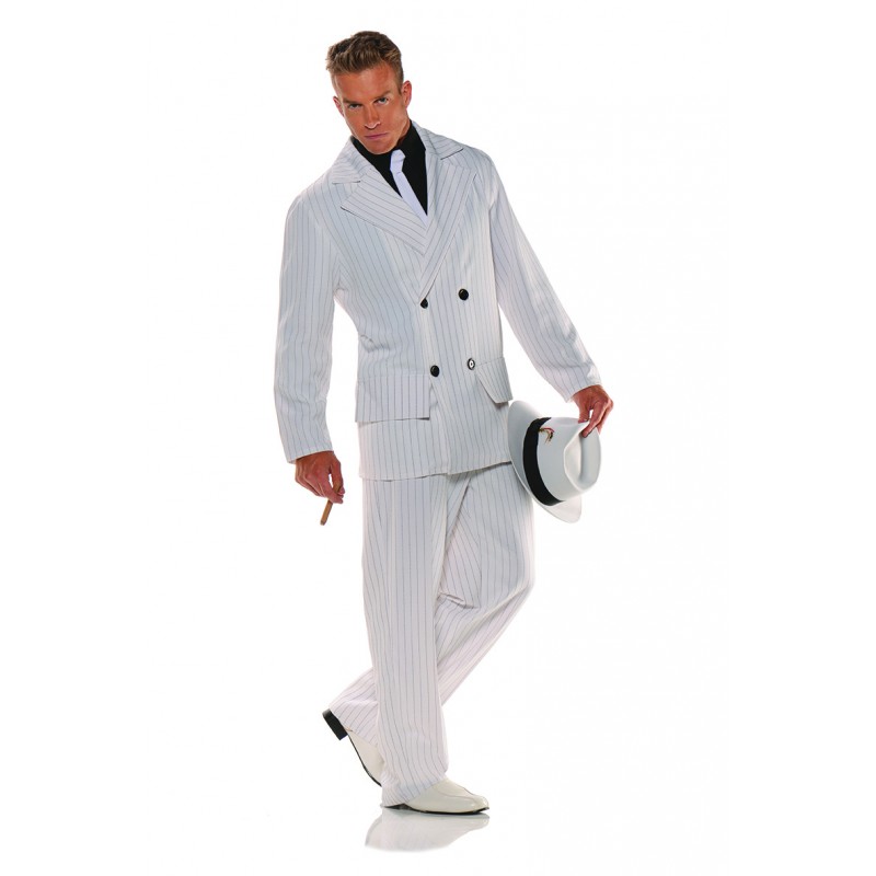 Mobster Criminal Gangster Costume Suit Black White Adult Men Pin Stripes Std-XXL