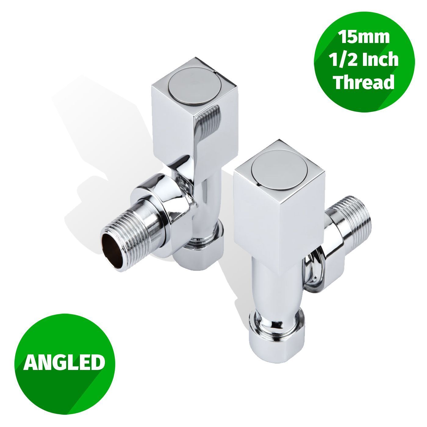 Designer Radiator Towel Rail Valves Chrome Square Angled Pair 15mm ½