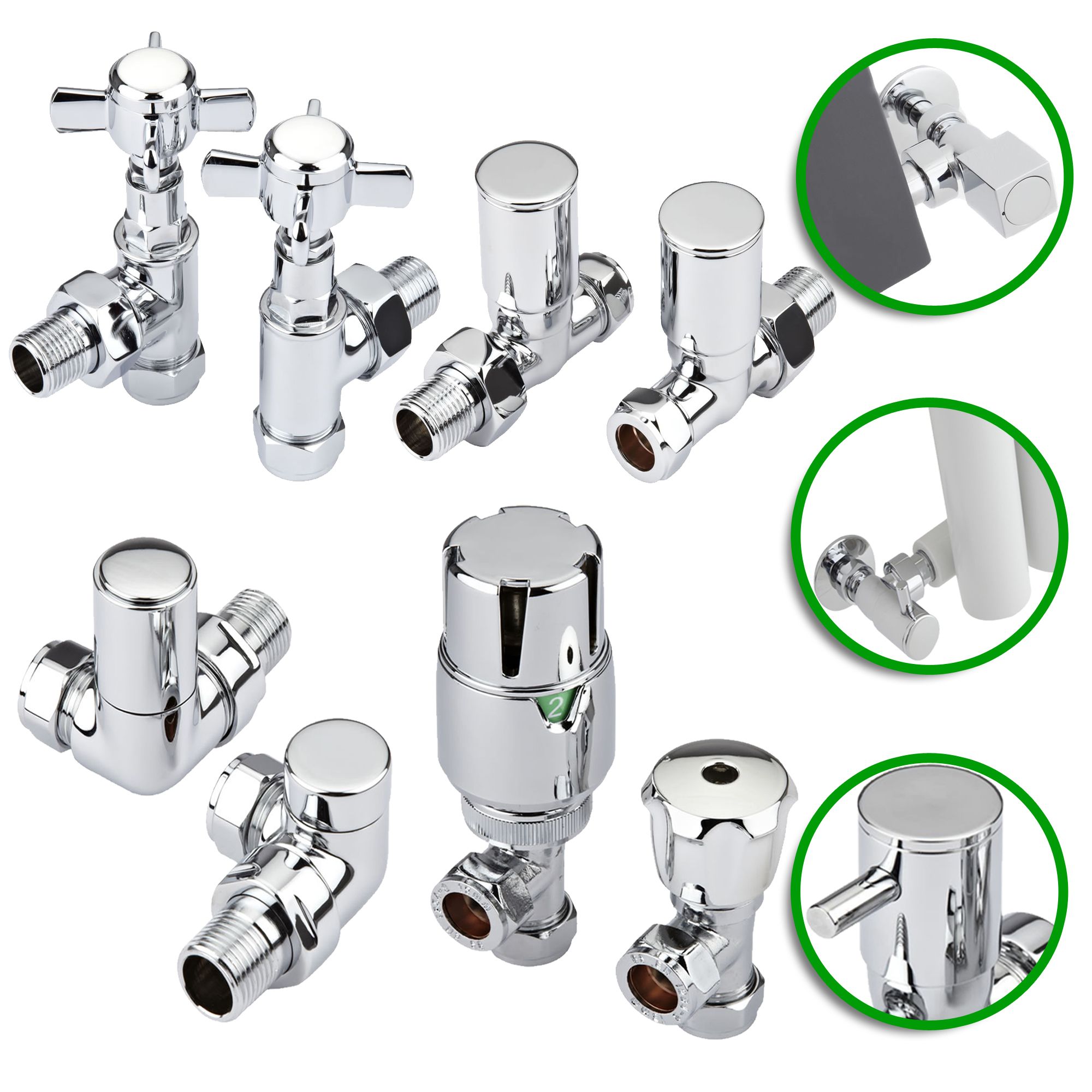 Angled & Straight Designer Radiator Towel Rail Valves Thermostatic 15mm