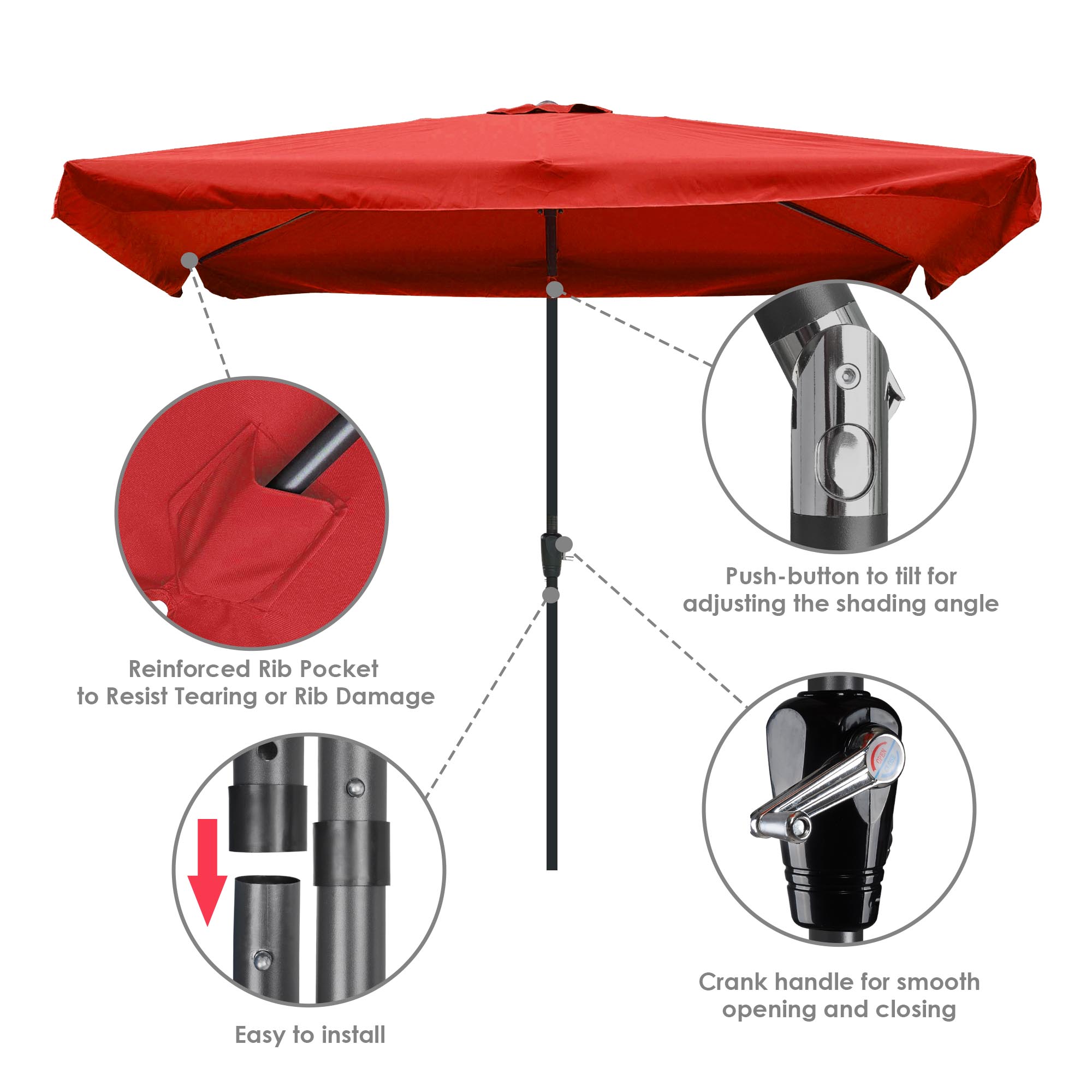 10x6.5 Outdoor Patio Umbrella with Valance Crank Tilt Market Garden Sun