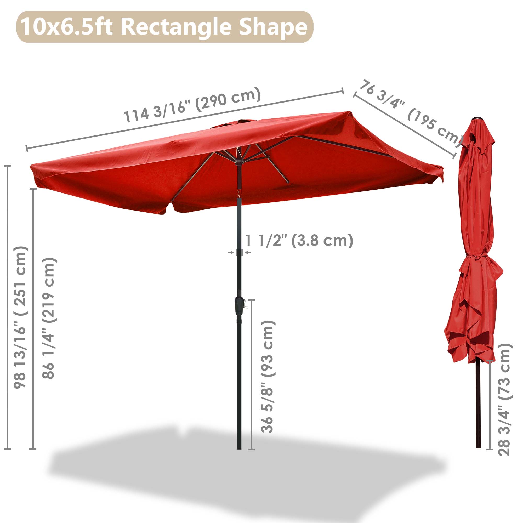 10x6.5 Outdoor Patio Umbrella with Valance Crank Tilt Market Garden Sun