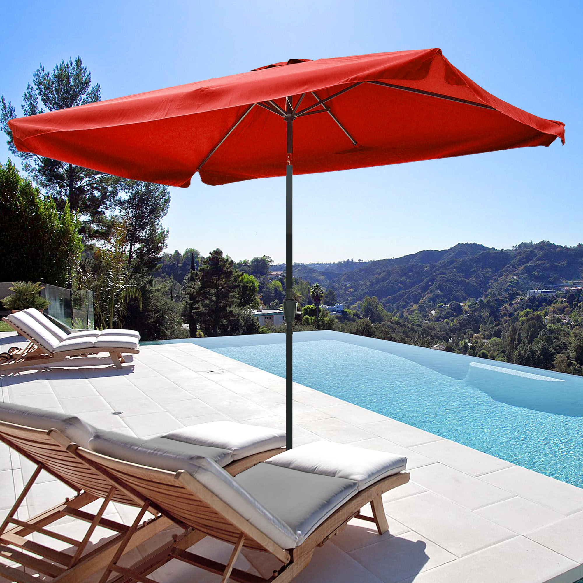 10x6.5 Outdoor Patio Umbrella with Valance Crank Tilt Market Garden Sun