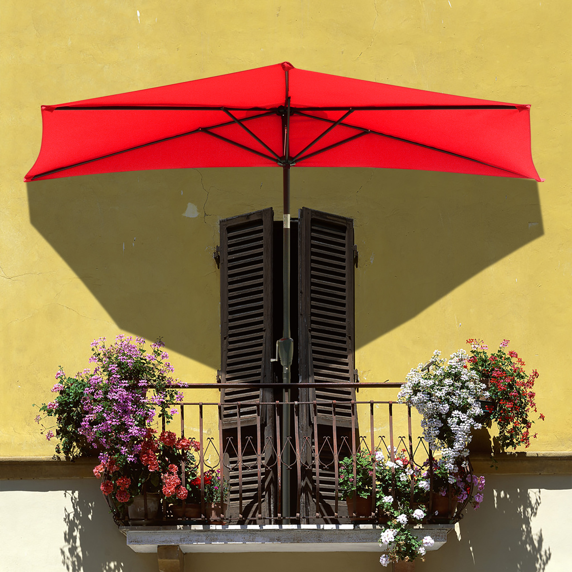 10FT Outdoor Half Umbrella Patio Wall Balcony Bistro Door Sun Shade