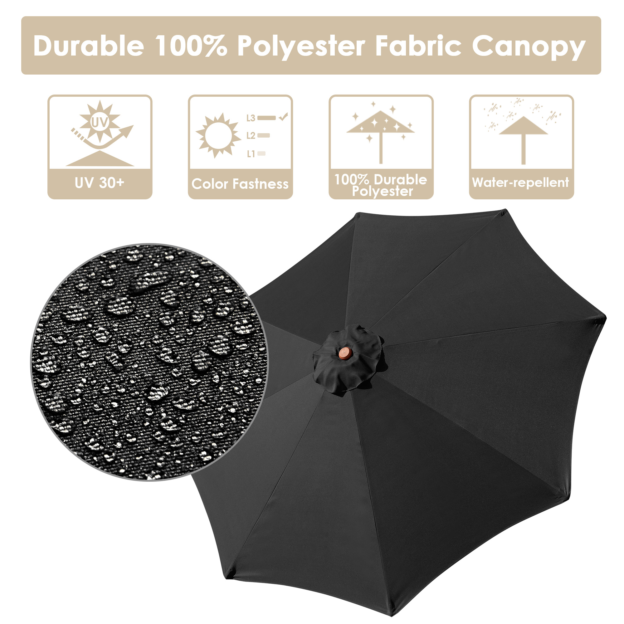 9ft Wooden Patio Umbrella 8 Ribs Garden Beach Pool Resort Tilt Parasol Sunshade - Picture 13 of 34