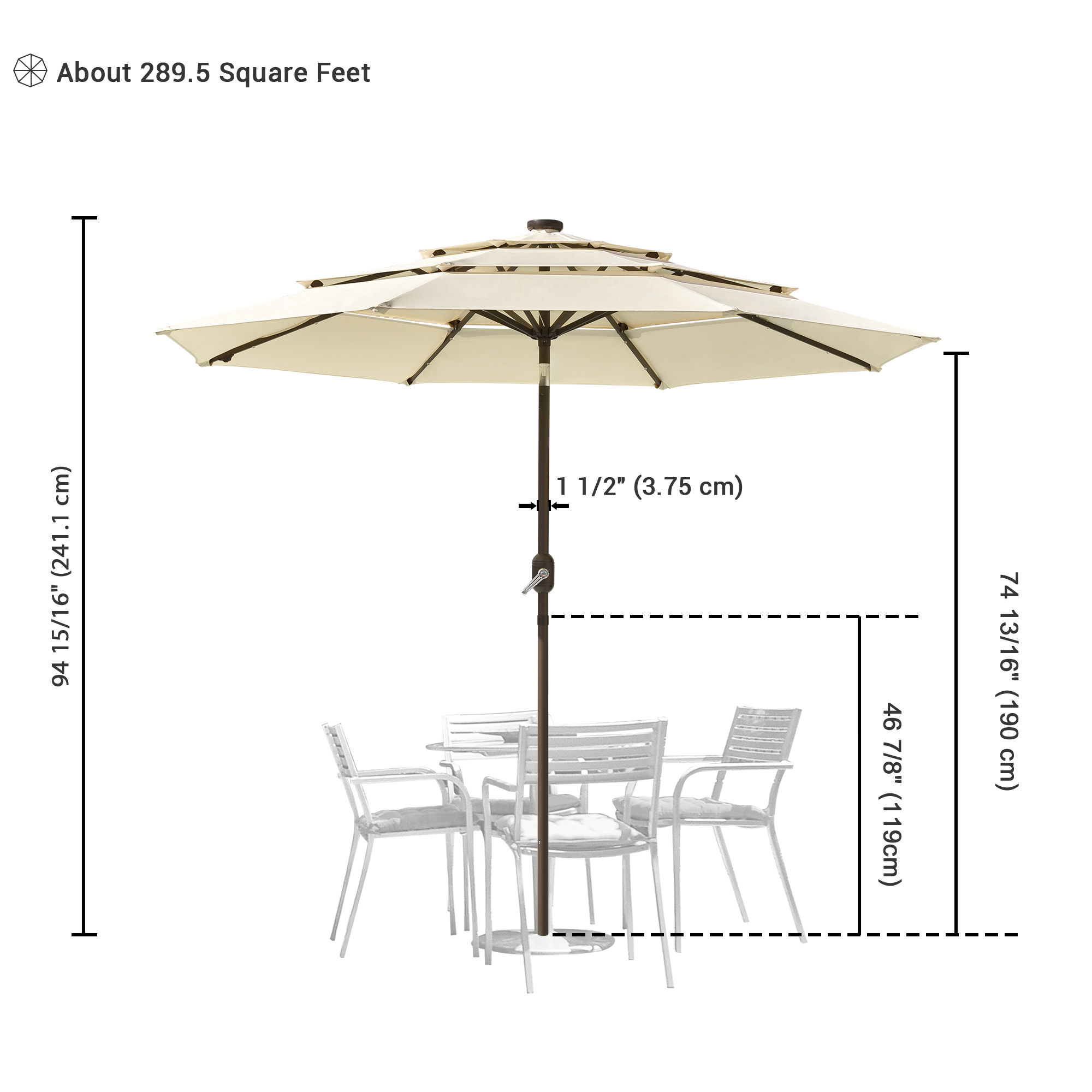 3-Tier 9 Ft Patio Umbrella with Solar Powered LED Crank Tilt Button Outdoor - Picture 6 of 31