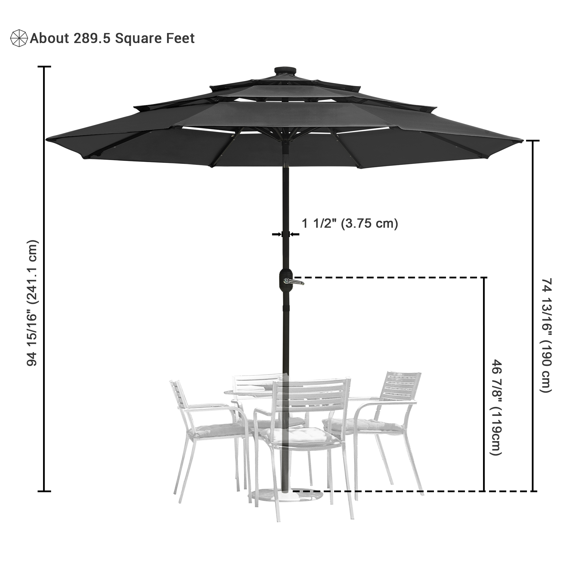 3-Tier 9 Ft Patio Umbrella with Solar Powered LED Crank Tilt Button Outdoor - Picture 11 of 31