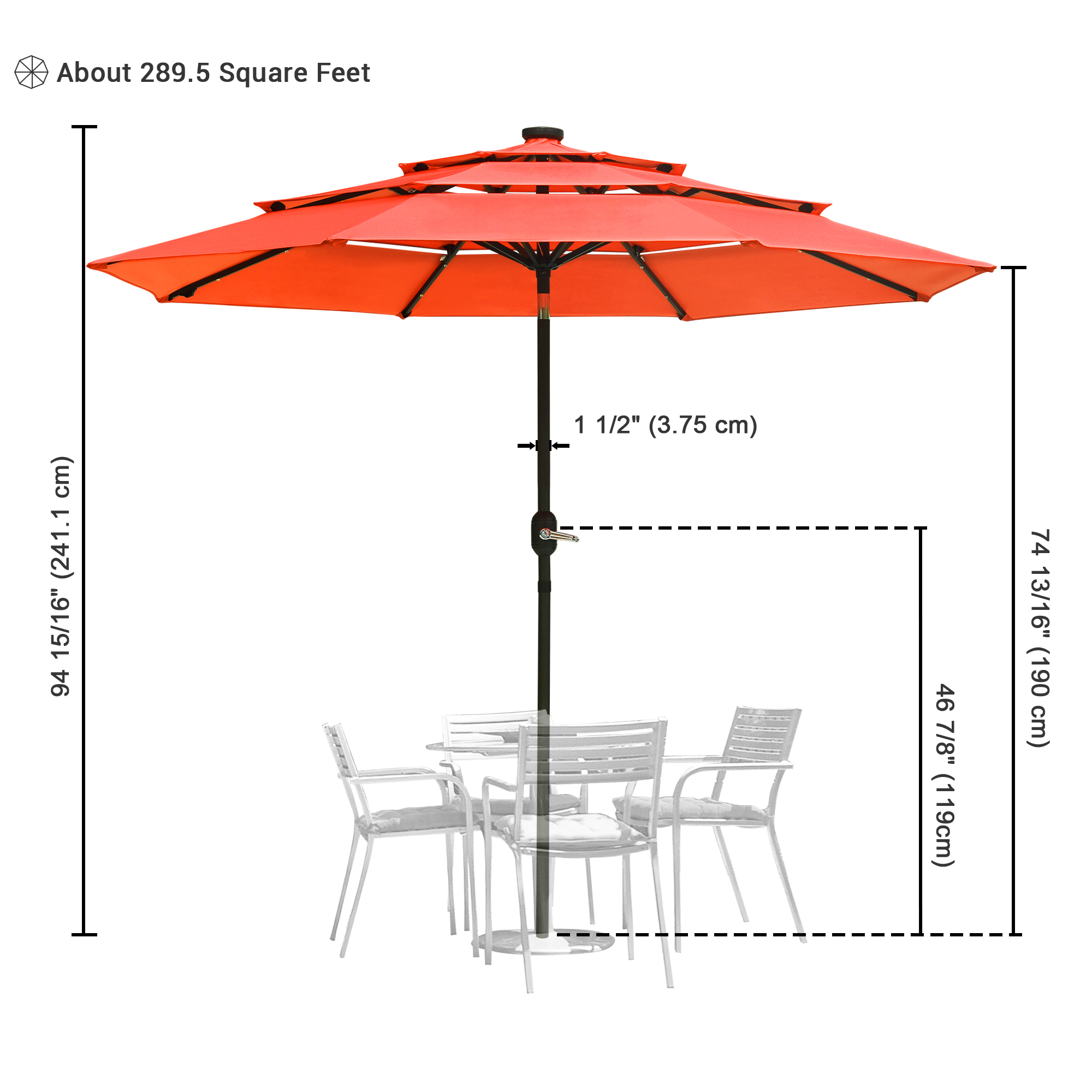 3-Tier 9 Ft Patio Umbrella with Solar Powered LED Crank Tilt Button Outdoor - Picture 26 of 31