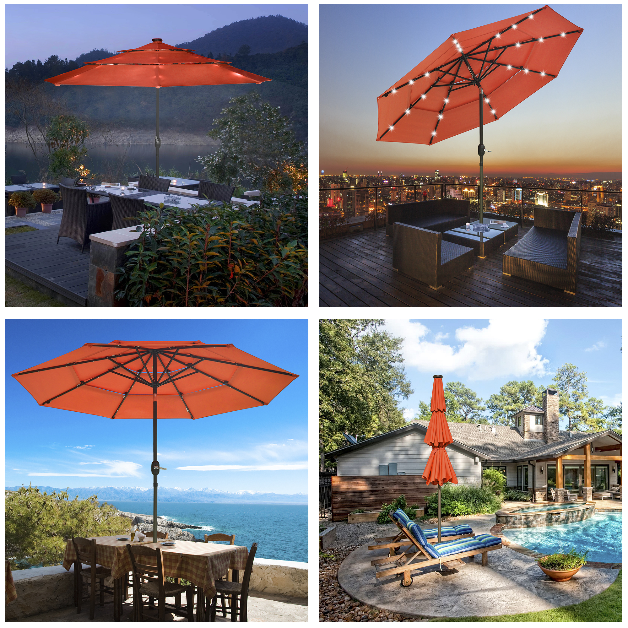 3-Tier 9 Ft Patio Umbrella with Solar Powered LED Crank Tilt Button Outdoor - Picture 25 of 31