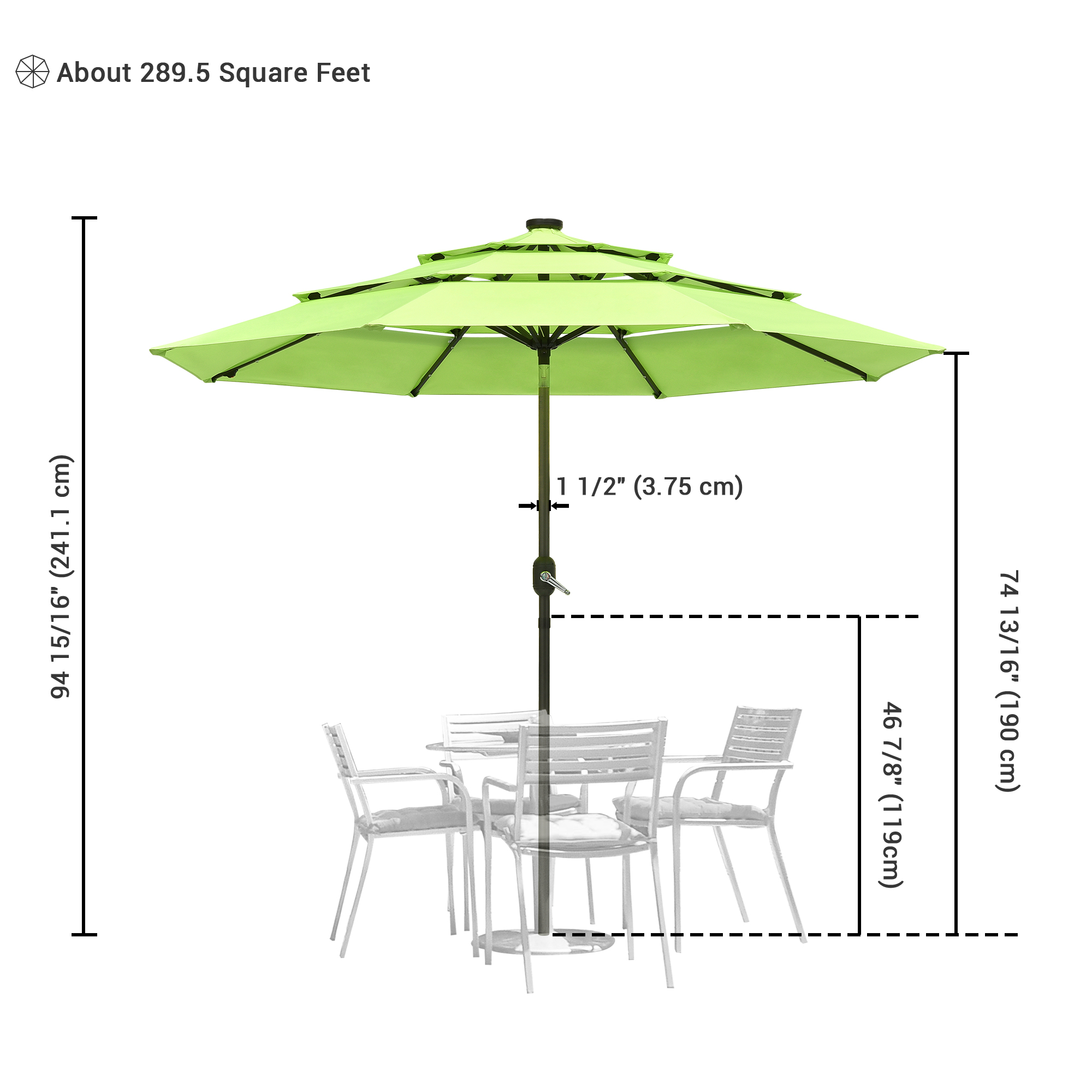 3-Tier 9 Ft Patio Umbrella with Solar Powered LED Crank Tilt Button Outdoor - Picture 16 of 31
