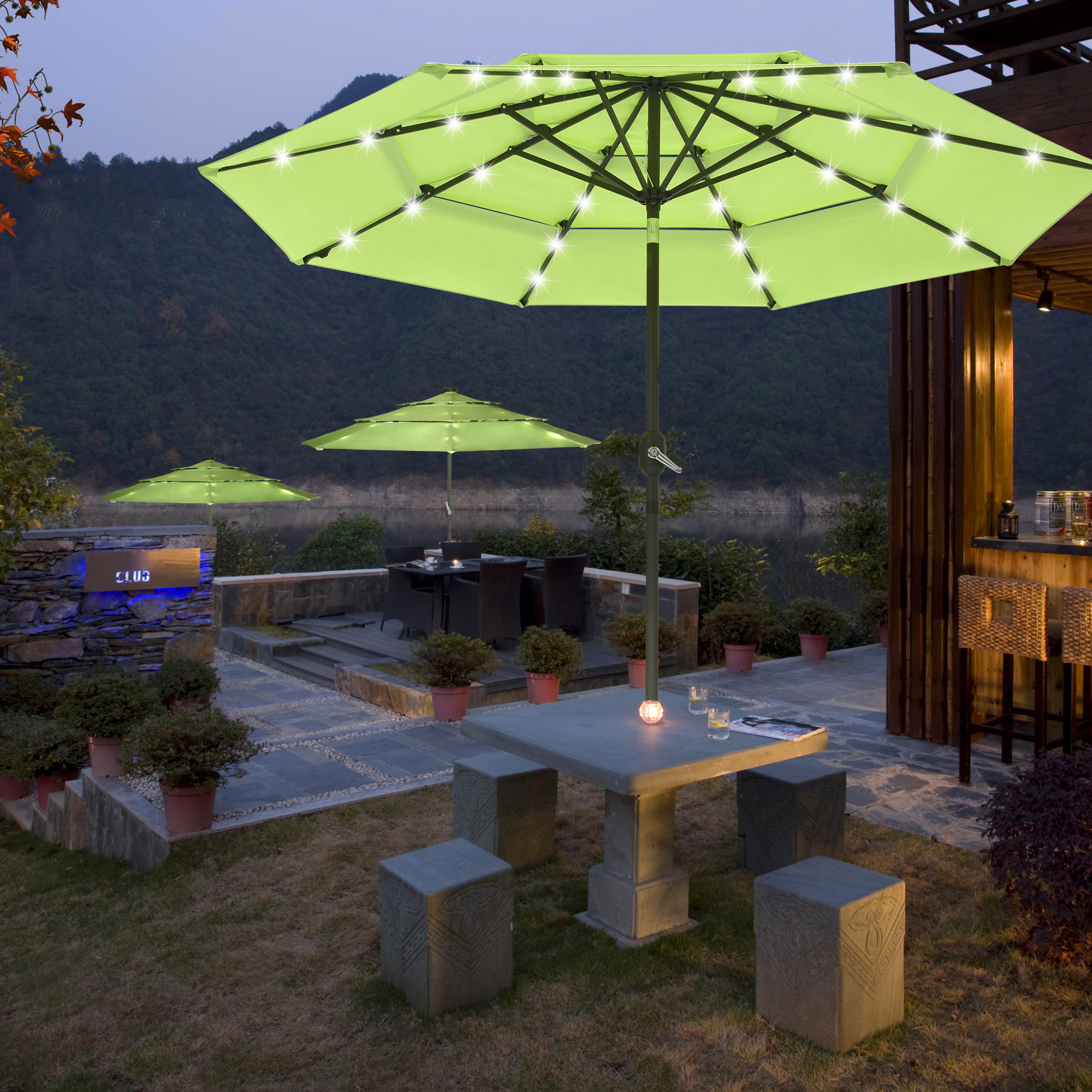 3-Tier 9 Ft Patio Umbrella with Solar Powered LED Crank Tilt Button Outdoor - Picture 13 of 31