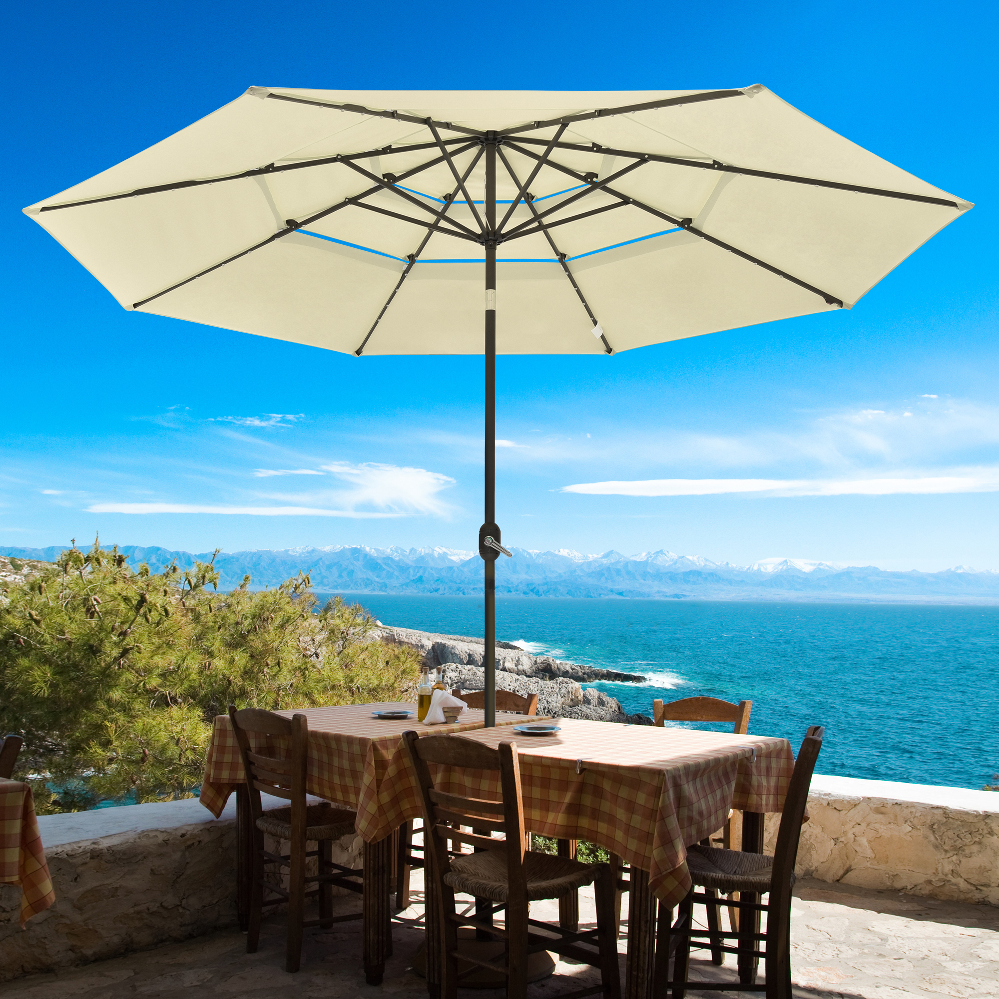 3-Tier 11 Ft Patio Umbrella with Solar Powered LED Crank Tilt Button Backyard | eBay 3-Tier 11 Ft Patio Umbrella with Solar Powered LED Crank Tilt Button Backyard | eBay