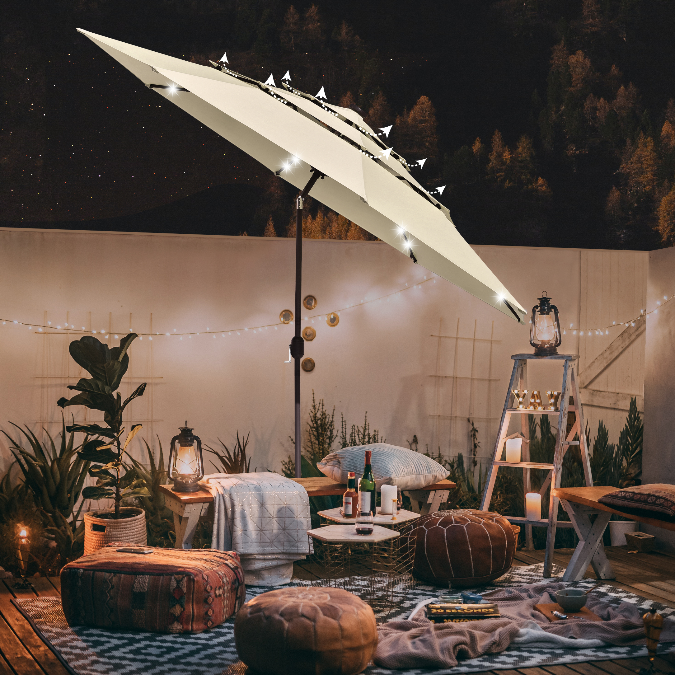 11 patio umbrella 3 tier Tiers Outdoor Table Umbrella Light Beige / 10FT 1 x 11ft Patio Umbrella 1 x Solar Panel Patio Umbrellas 3-Tiers 11FT (Turquoise)