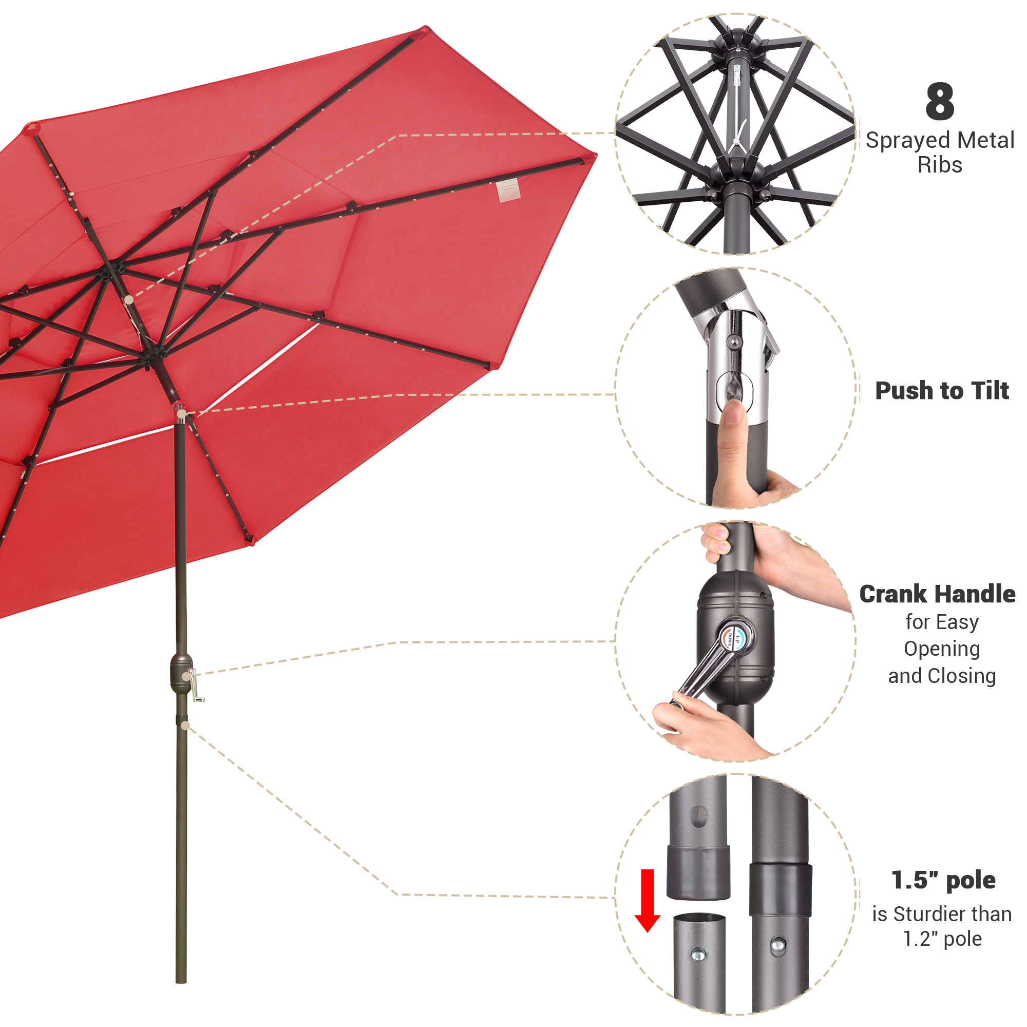 3-Tier 11 Ft Patio Umbrella with Solar Powered LED Crank Tilt Button  Backyard | eBay