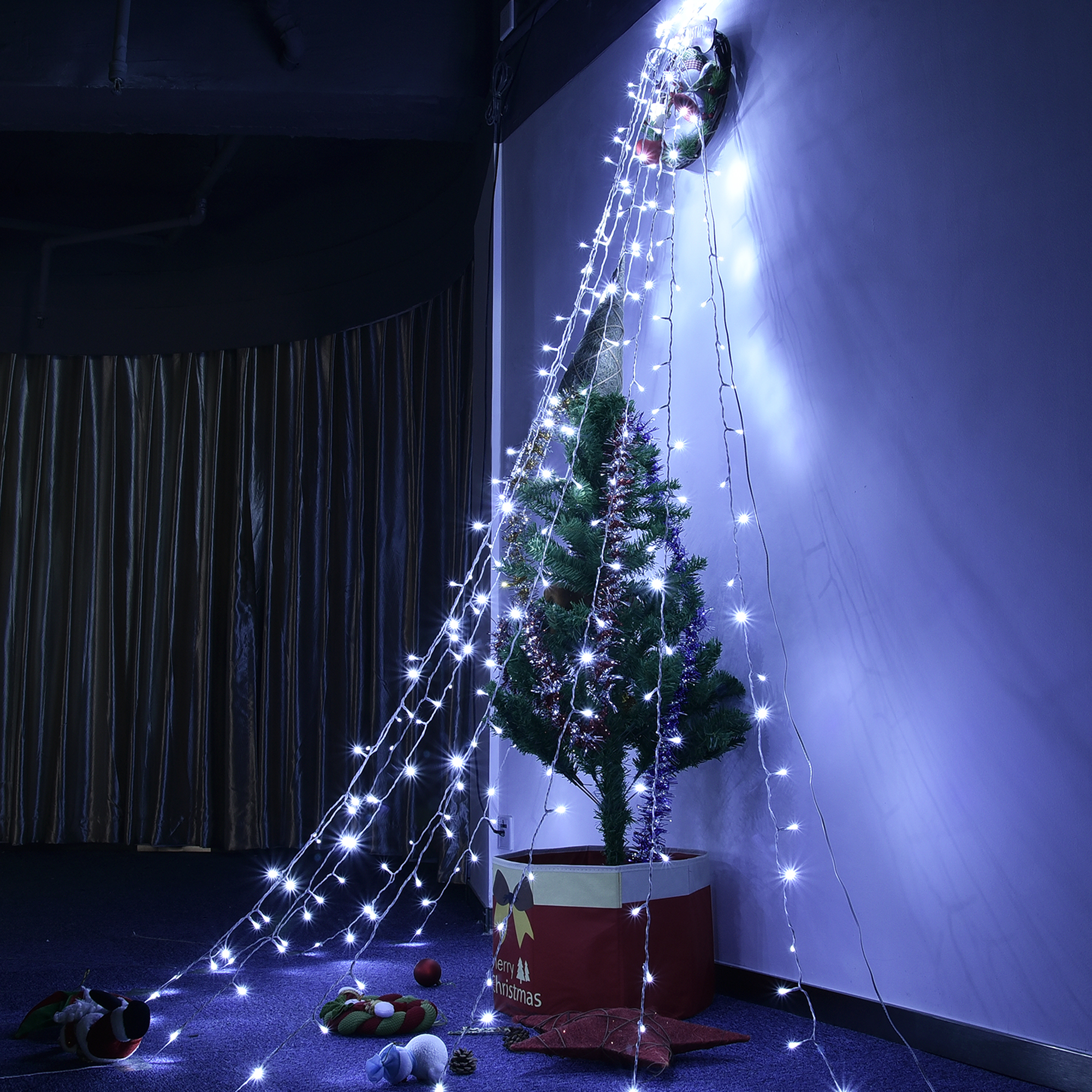 LED Waterfall Cone Tree Light with Star Finial 10 Strings Christmas