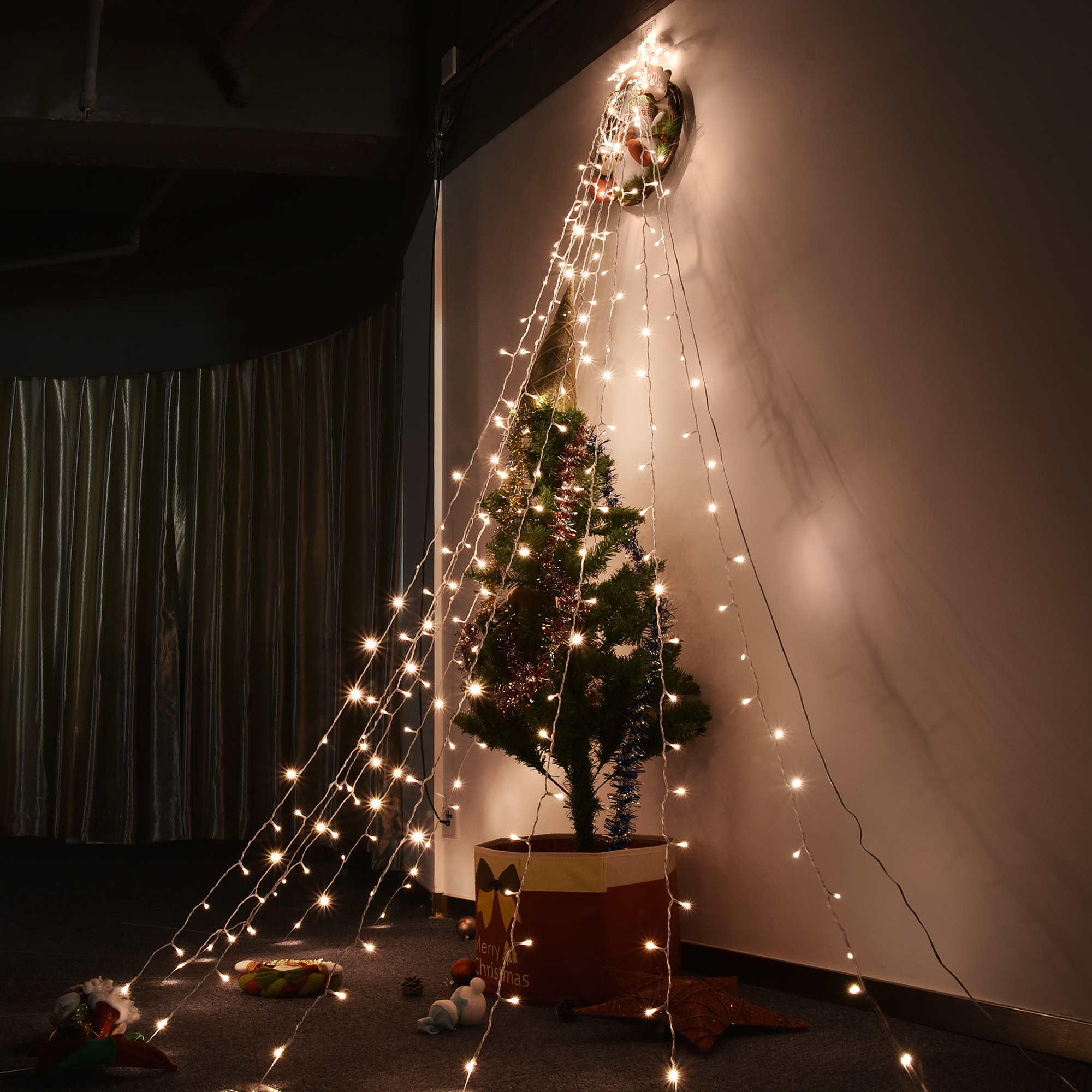 LED Waterfall Cone Tree Light with Star Finial 10 Strings Christmas