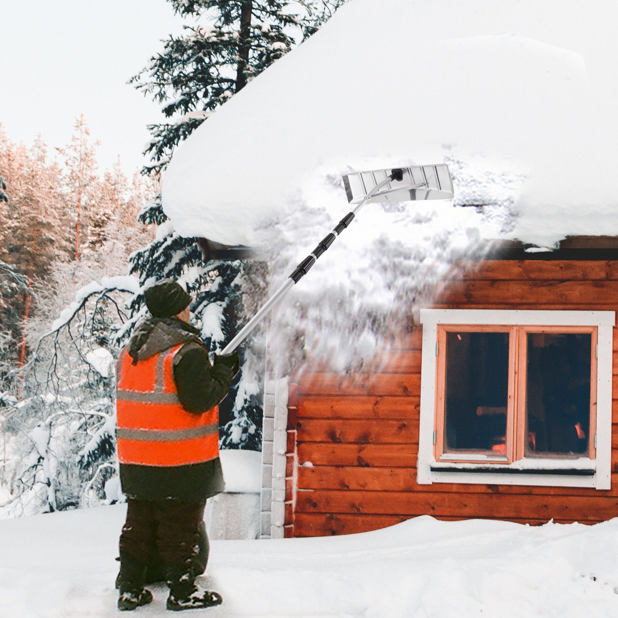 21ft Adjustable Telescoping Roof Snow Rake 25" Blade Aluminum Tube Snow