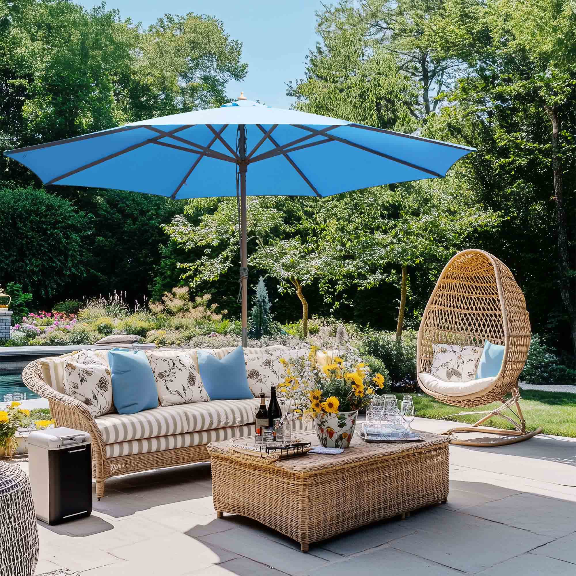 9' 13' Outdoor Patio Wood Umbrella Wooden Pole Market Beach Garden Sun Shade - Picture 4 of 67