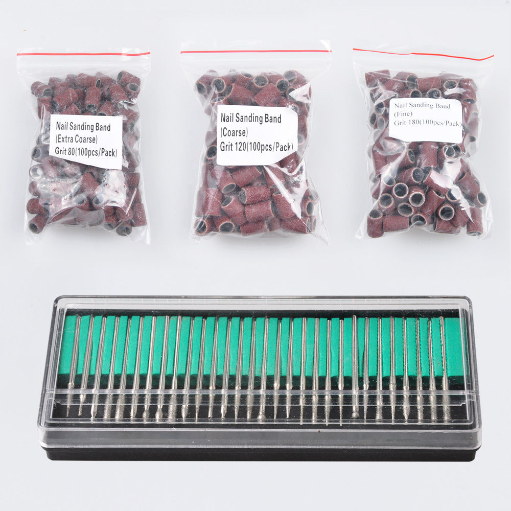 Byootique 300 Pcs Nail Drill Sanding Bands 80#/120#/180# Grits+30 File Drill Bit - Bild 9 von 10