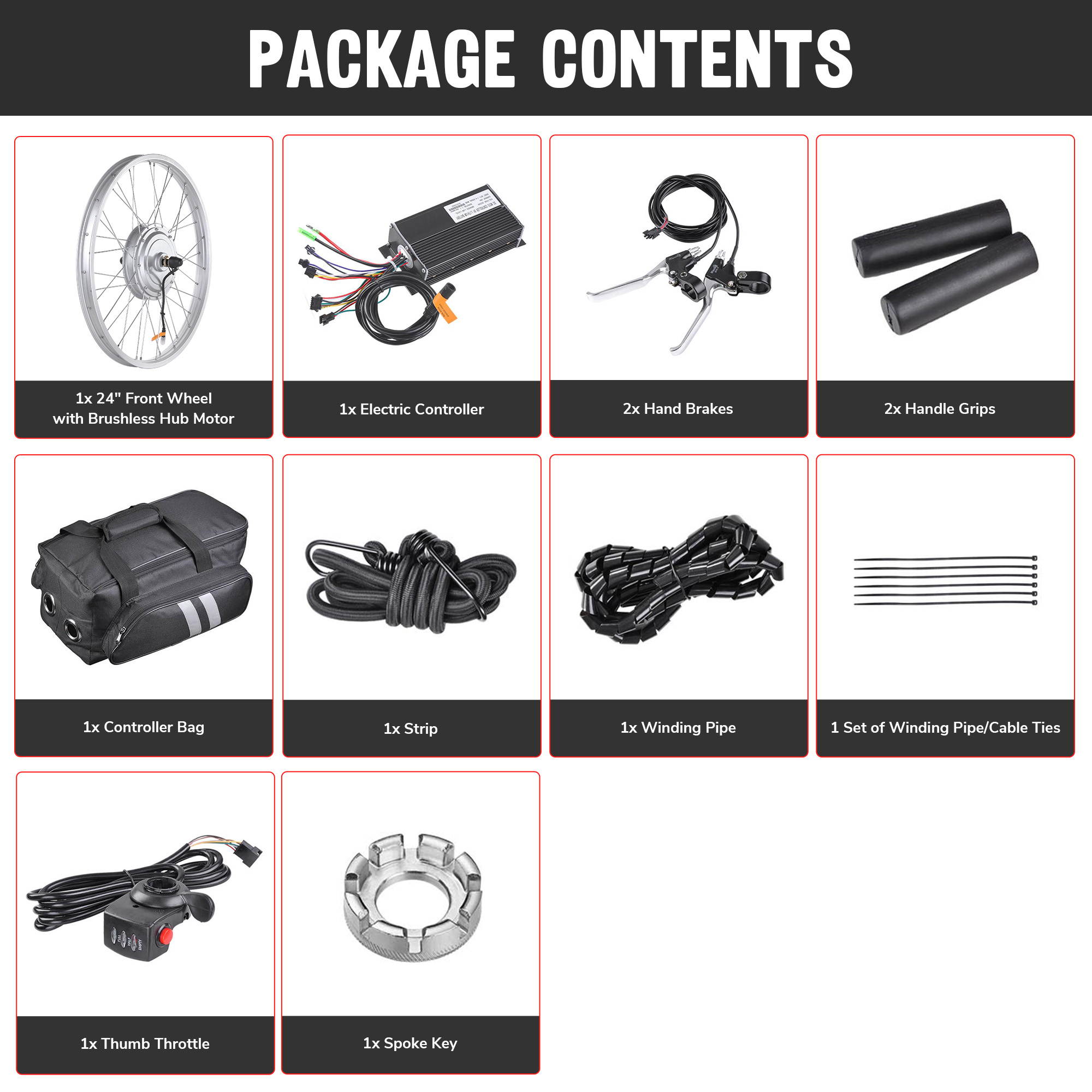 36V 750W 20/24" Front Wheel Electric Bicycle Kit EBike Cycling Hub Conversion