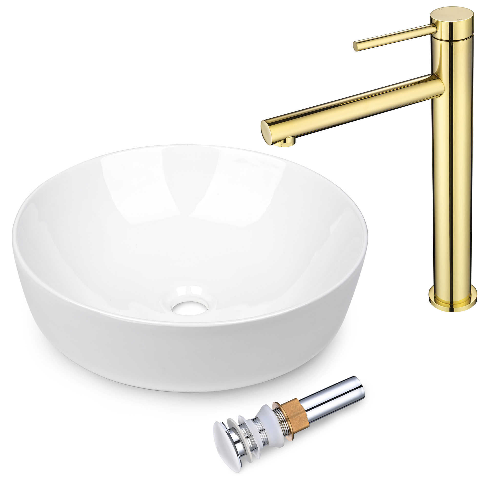 Aquaterior Bathroom Ceramic Countertop Vessel Sink Basin w/ Faucet Pop Up Drain - Picture 16 of 70