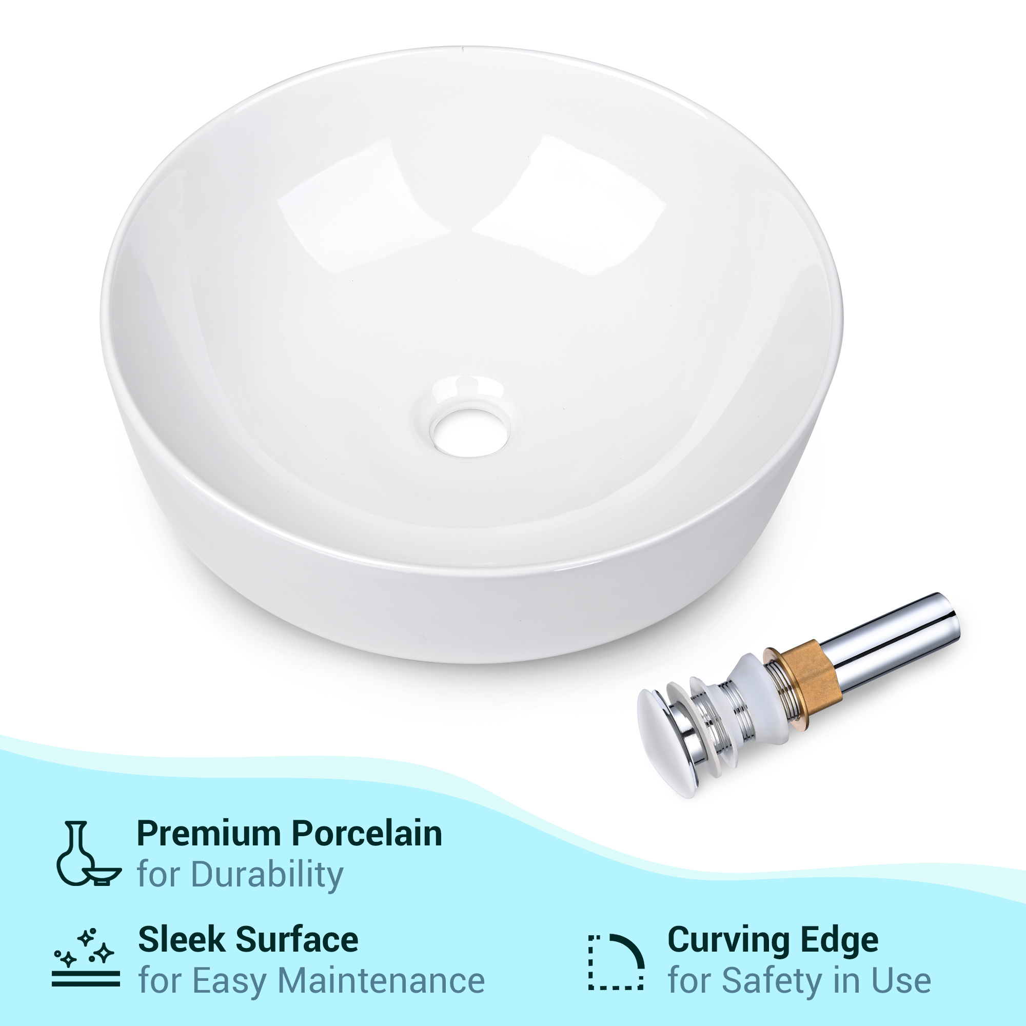 Aquaterior Bathroom Ceramic Countertop Vessel Sink Basin w/ Faucet Pop Up Drain - Picture 20 of 70