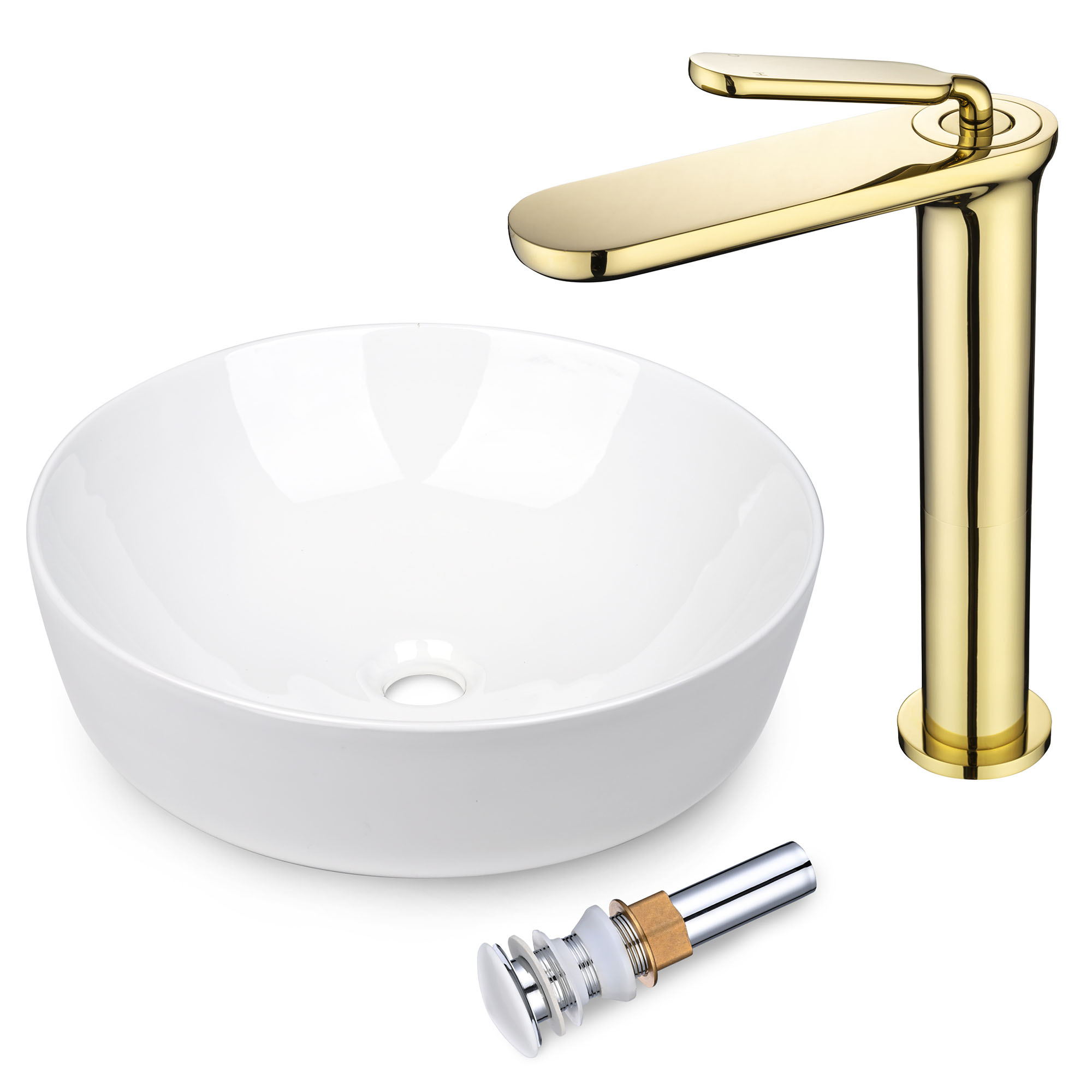 Aquaterior Bathroom Ceramic Countertop Vessel Sink Basin w/ Faucet Pop Up Drain - Picture 21 of 70