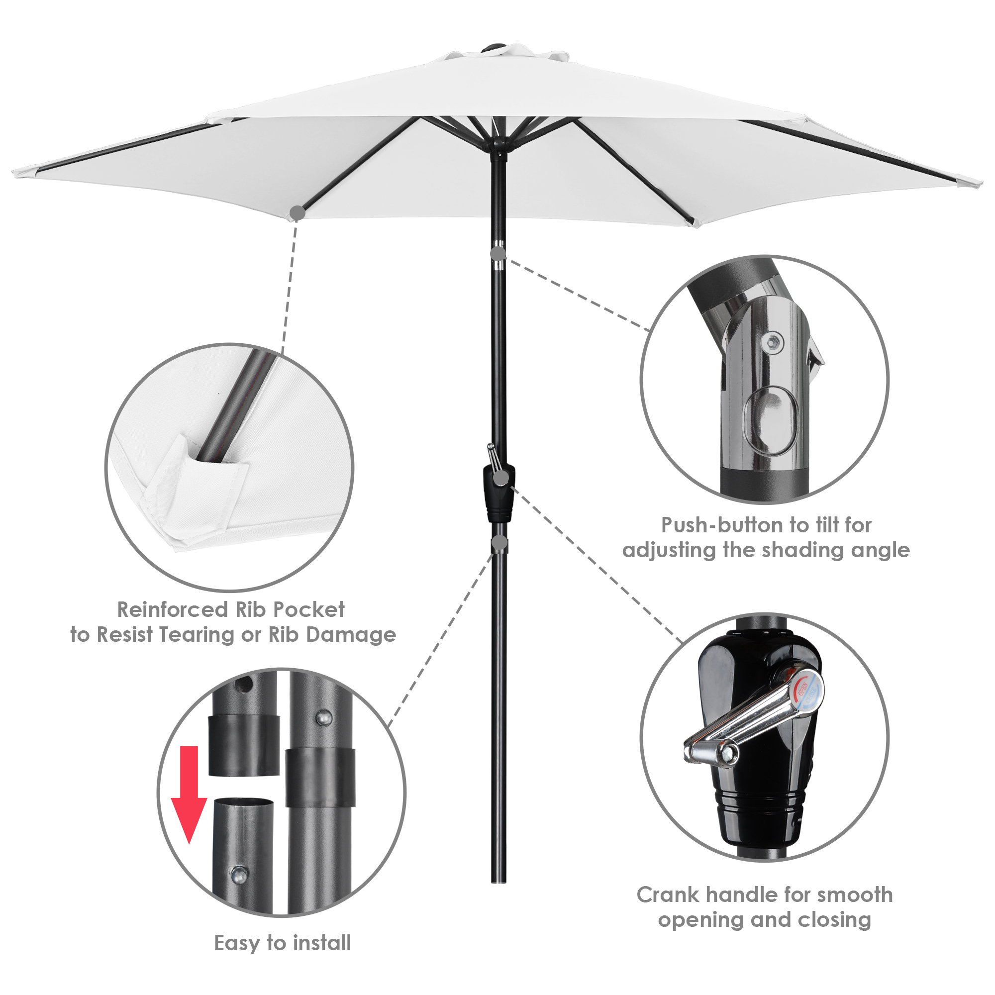 2.5M ROUND GARDEN Parasol Outdoor Patio Umbrella Sun Shade with Crank