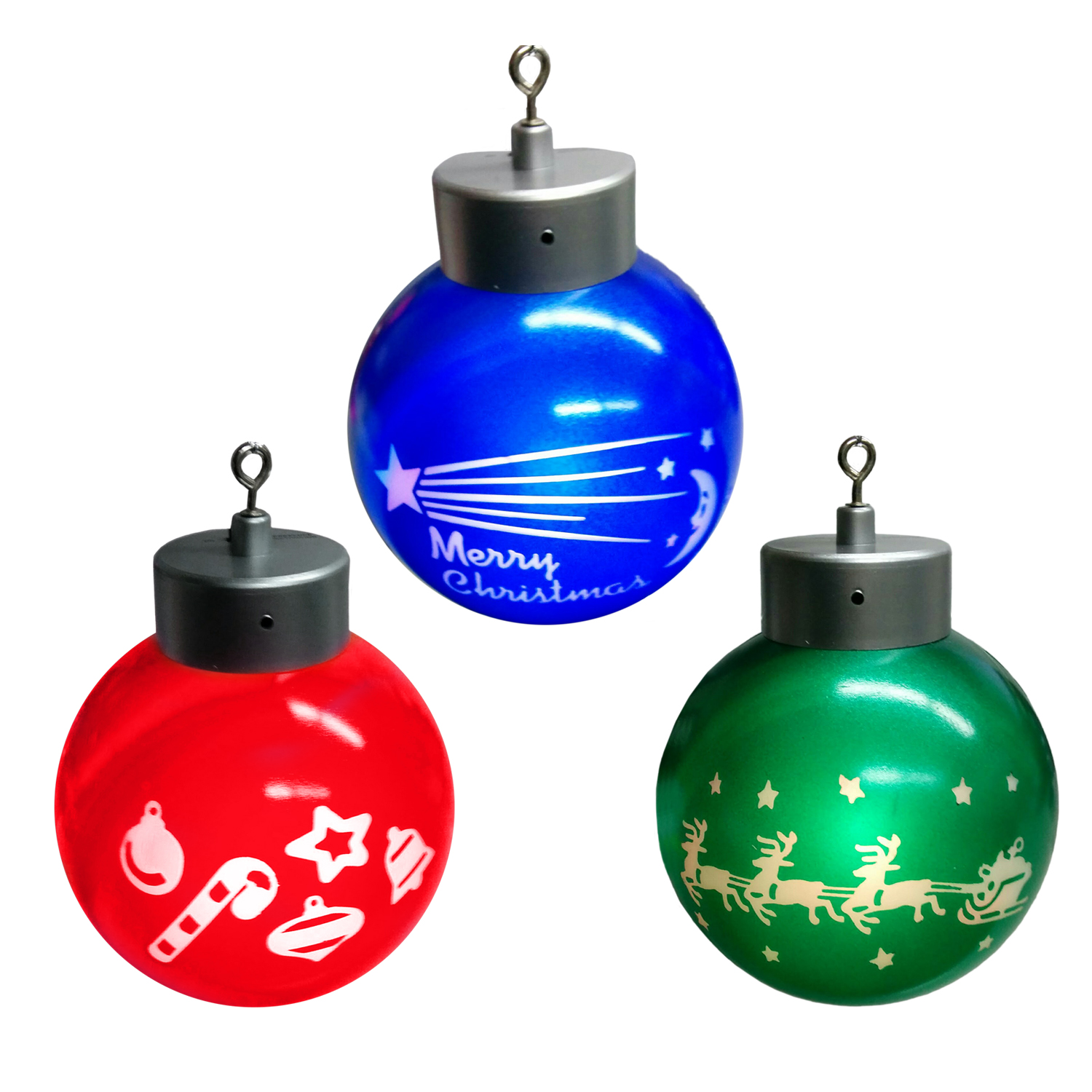 Mr. Christmas Motion Activated 3 LED Light Up Ornaments Red Blue Green