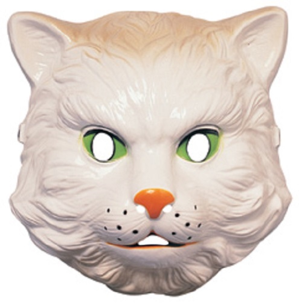 Childs Plastic Animal White Kitty Cat Mask Halloween Costume Accessory