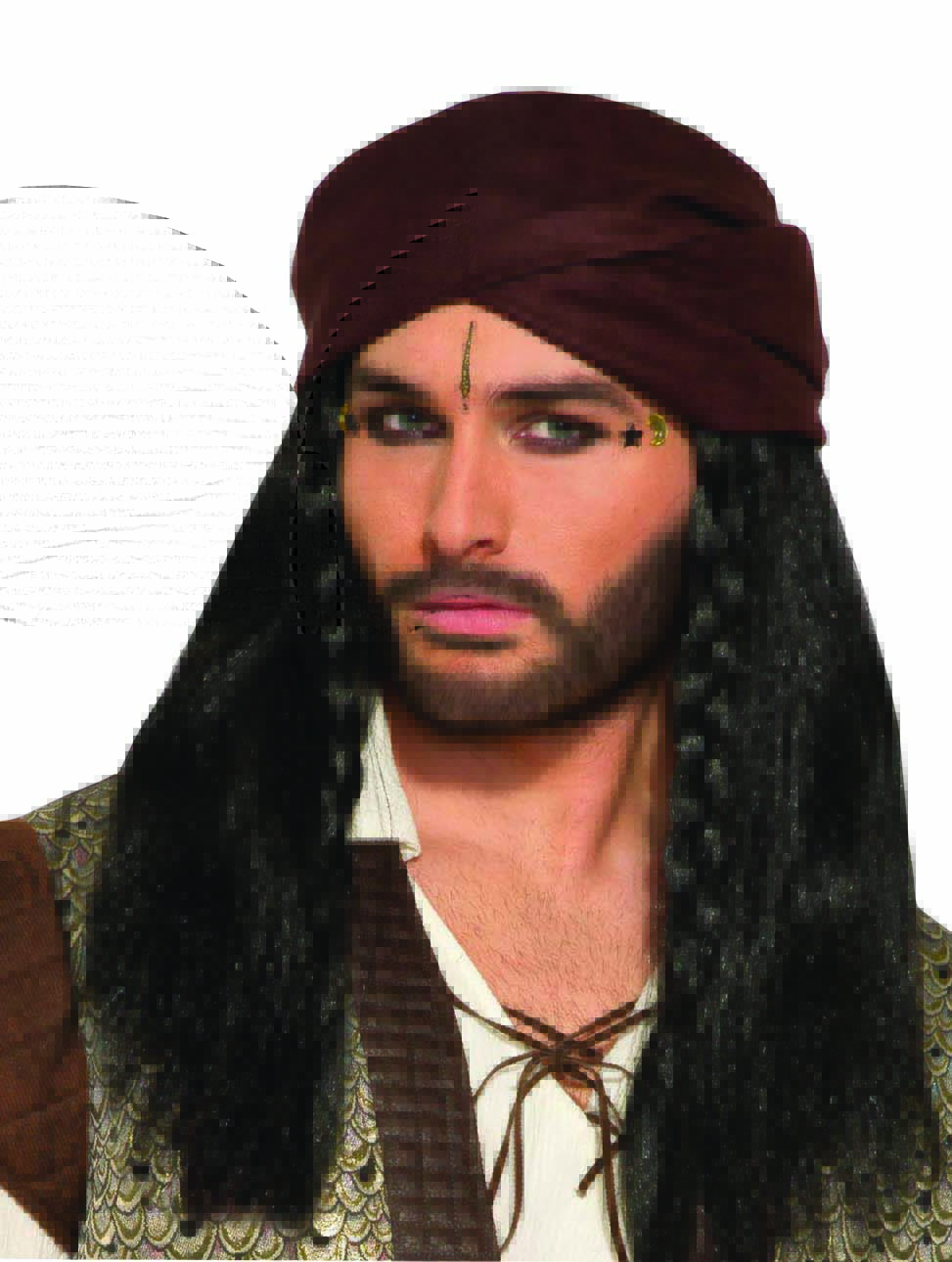 Mens Fortune Teller Wig Scarf Pirate Braided Black Hair Wrap