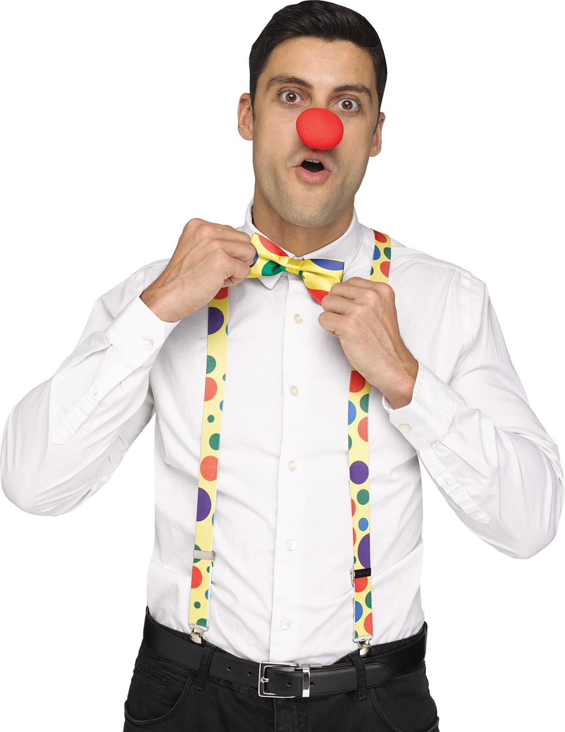 Clown Suspenders With Collar Mens Adult Circus Accessory Set