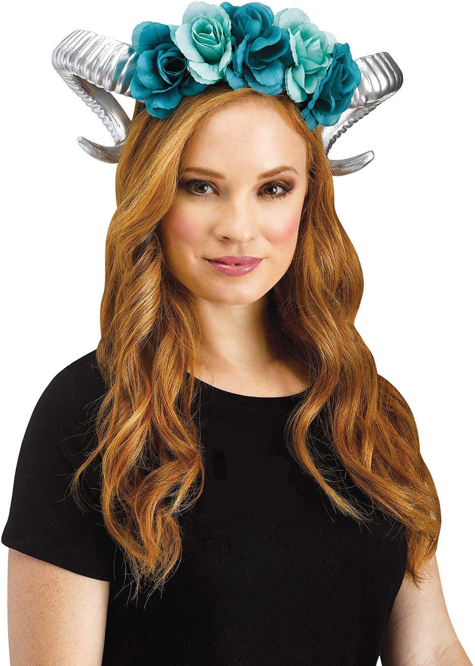 Womens Mythical Horned Headband Ram Horns Flowers Halloween Costume