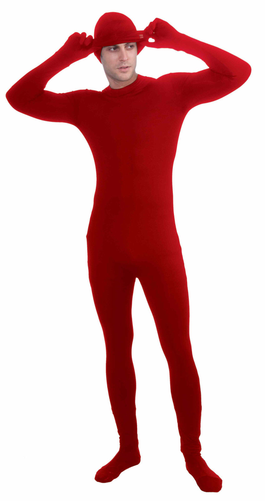 red full body jumpsuit