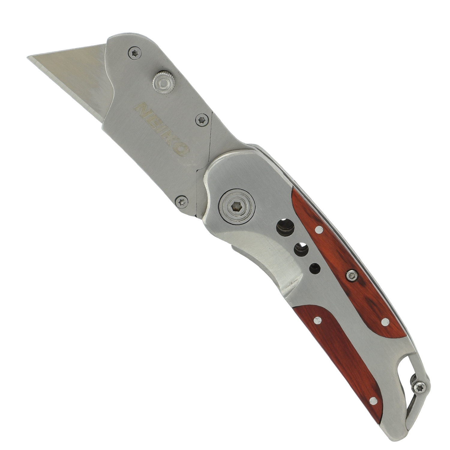 Folding Utility Knife Quick Change Blade Stainless Steel Woodgrain