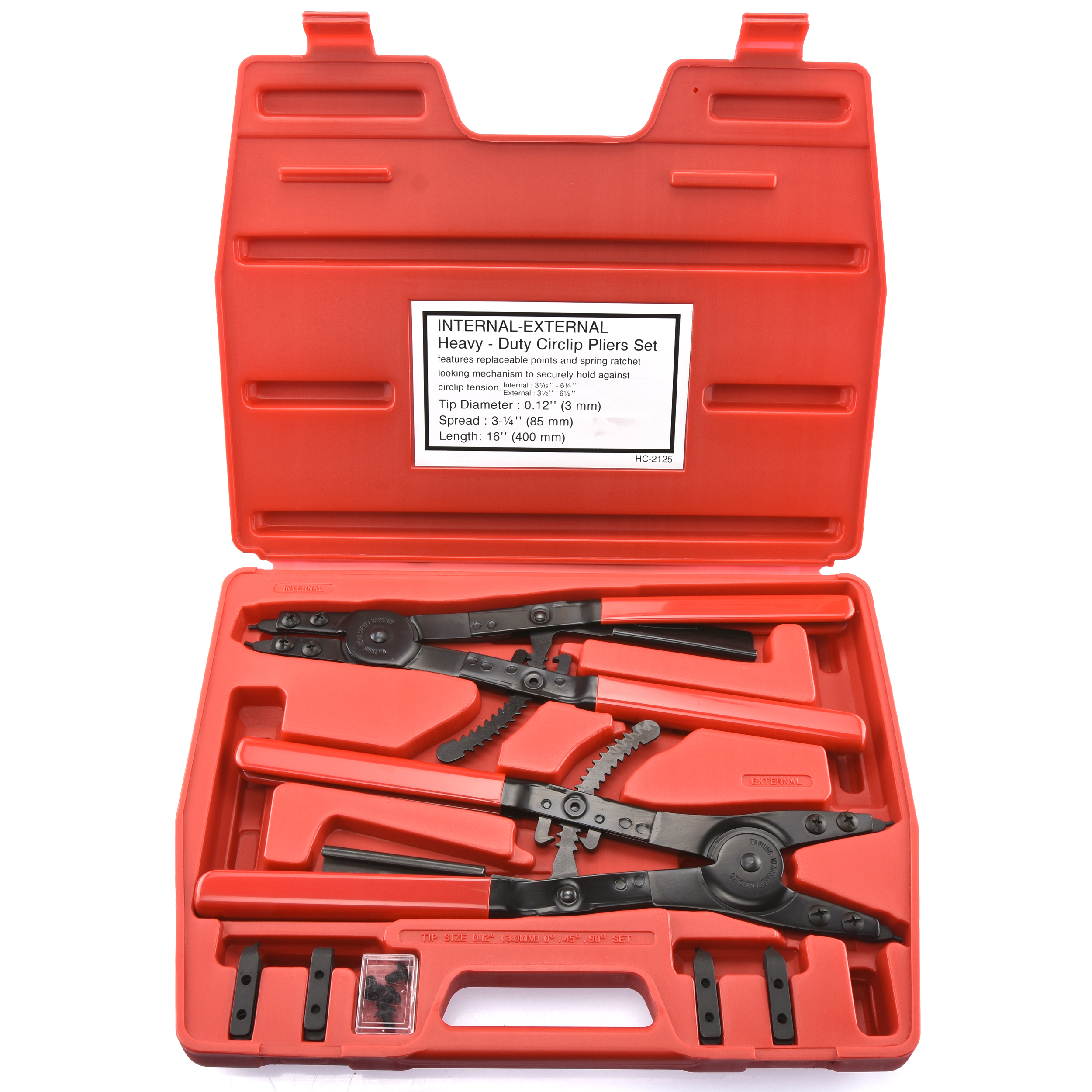 Heavy Duty Snap Ring Pliers, 16\" Large Snap Ring Pliers Heavy Duty, 2 Piece Snap Ring Plier Set External And Internal Pliers With 12 Tips, 0° 15° 45...
