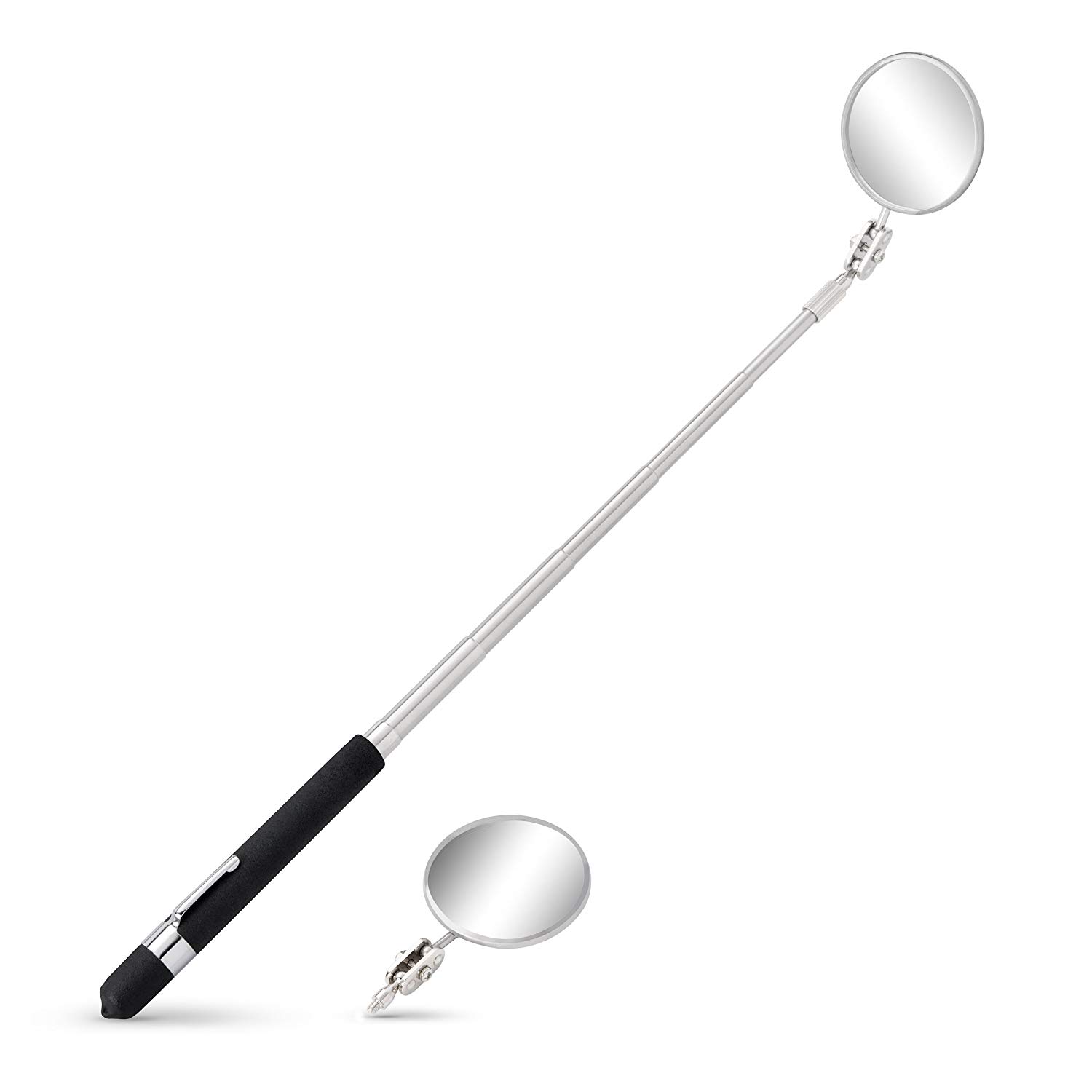 30" Long Reach Inspection Mirror Telescopic Swivel Replaceable Mirror