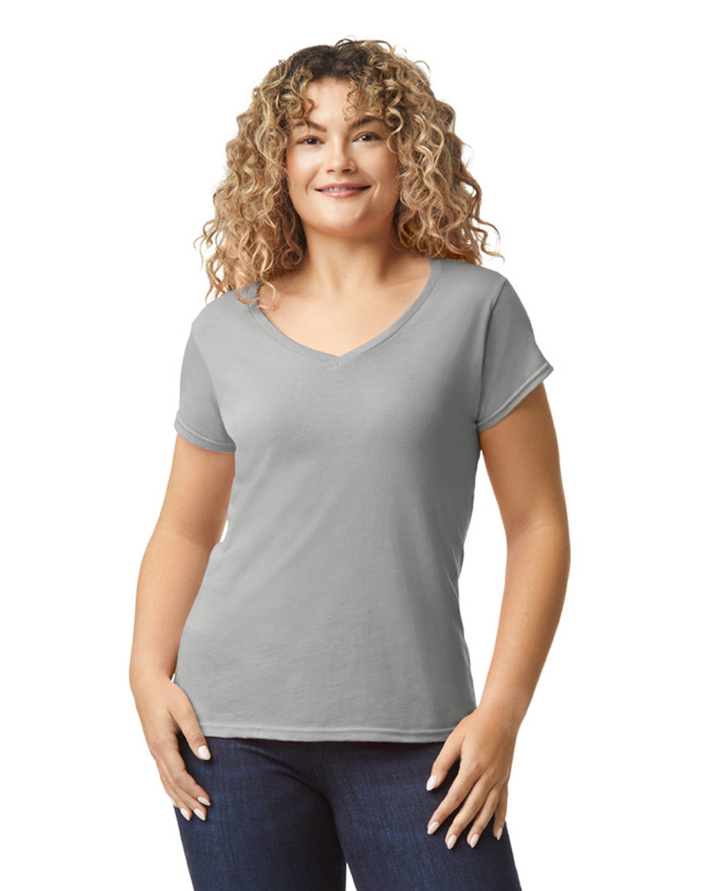 Gildan Softstyle Ladies' V-Neck Short Sleeve T-Shirt - Picture 12 of 17