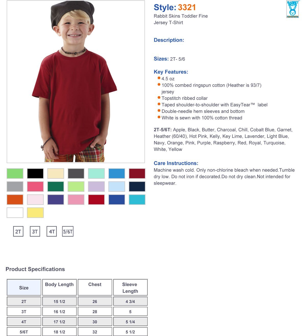Camiseta deportiva fina de doble aguja de Rabbit Skins para niño pequeño. 3321 - Imagen 13 de 46