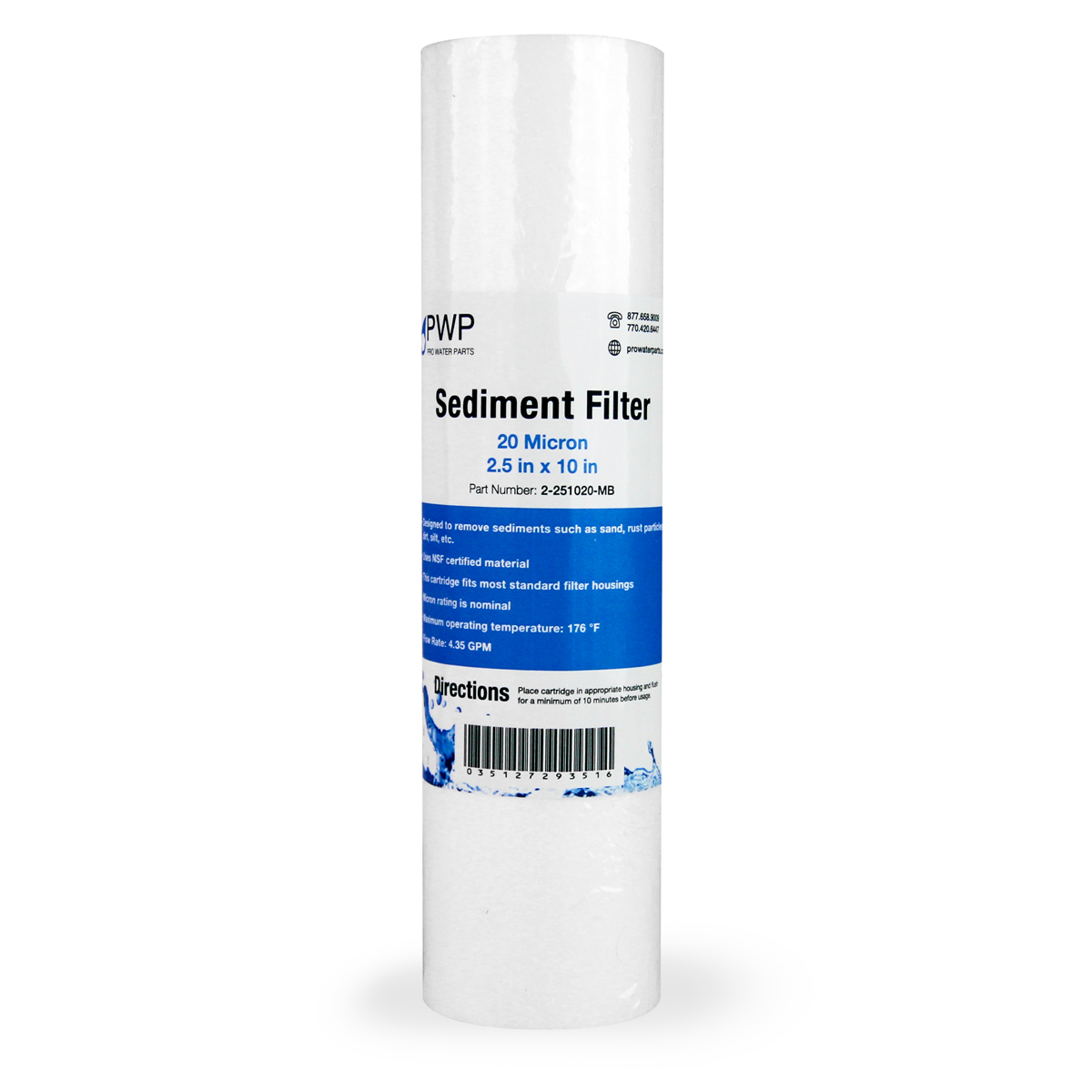 Sediment Melt Blown Water Filter Cartridge Standard 2.5x10/" 20 Micron 2 Pack