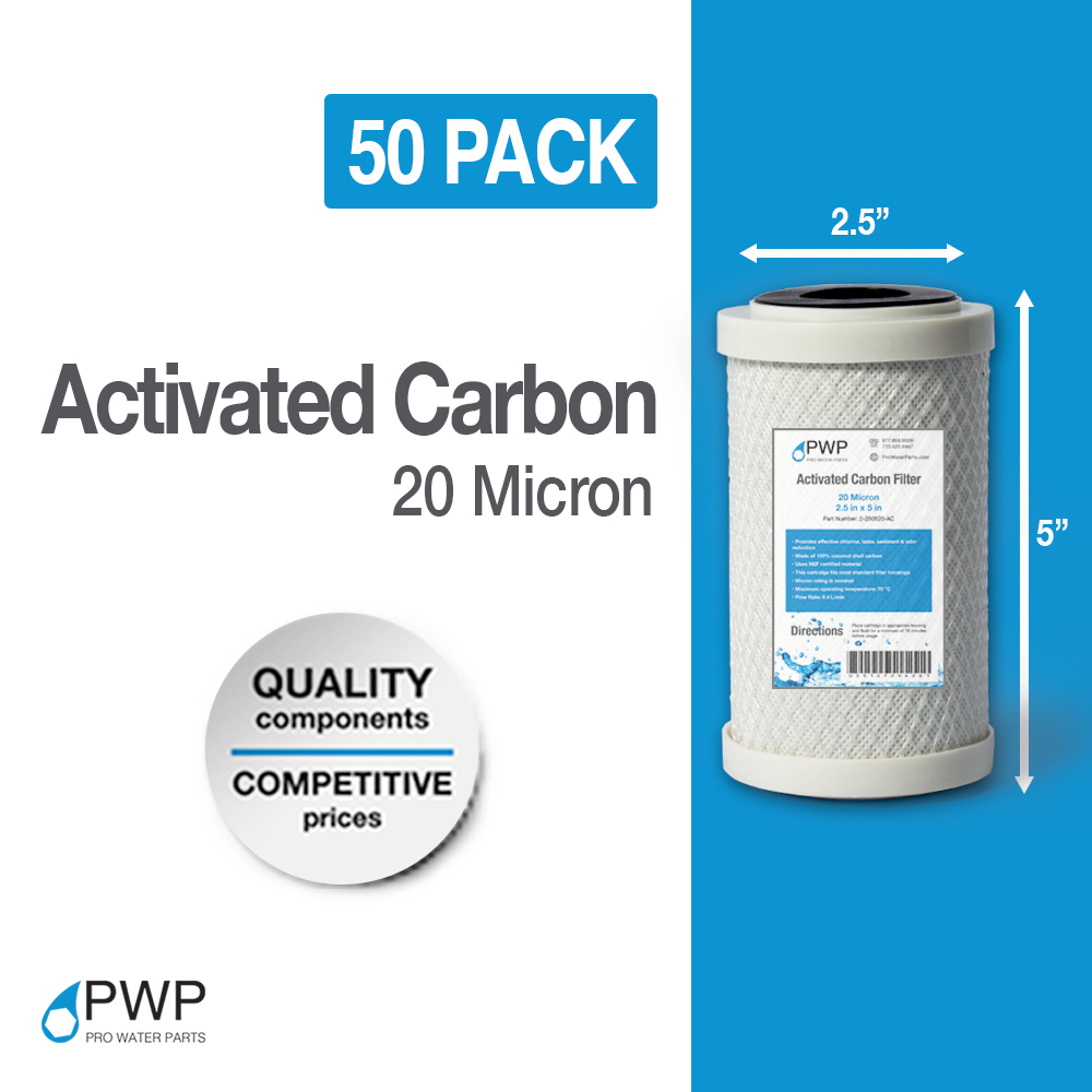 50 Pack 2.5 x 5 In Carbon Block Water Filter Whole House RO CTO 20