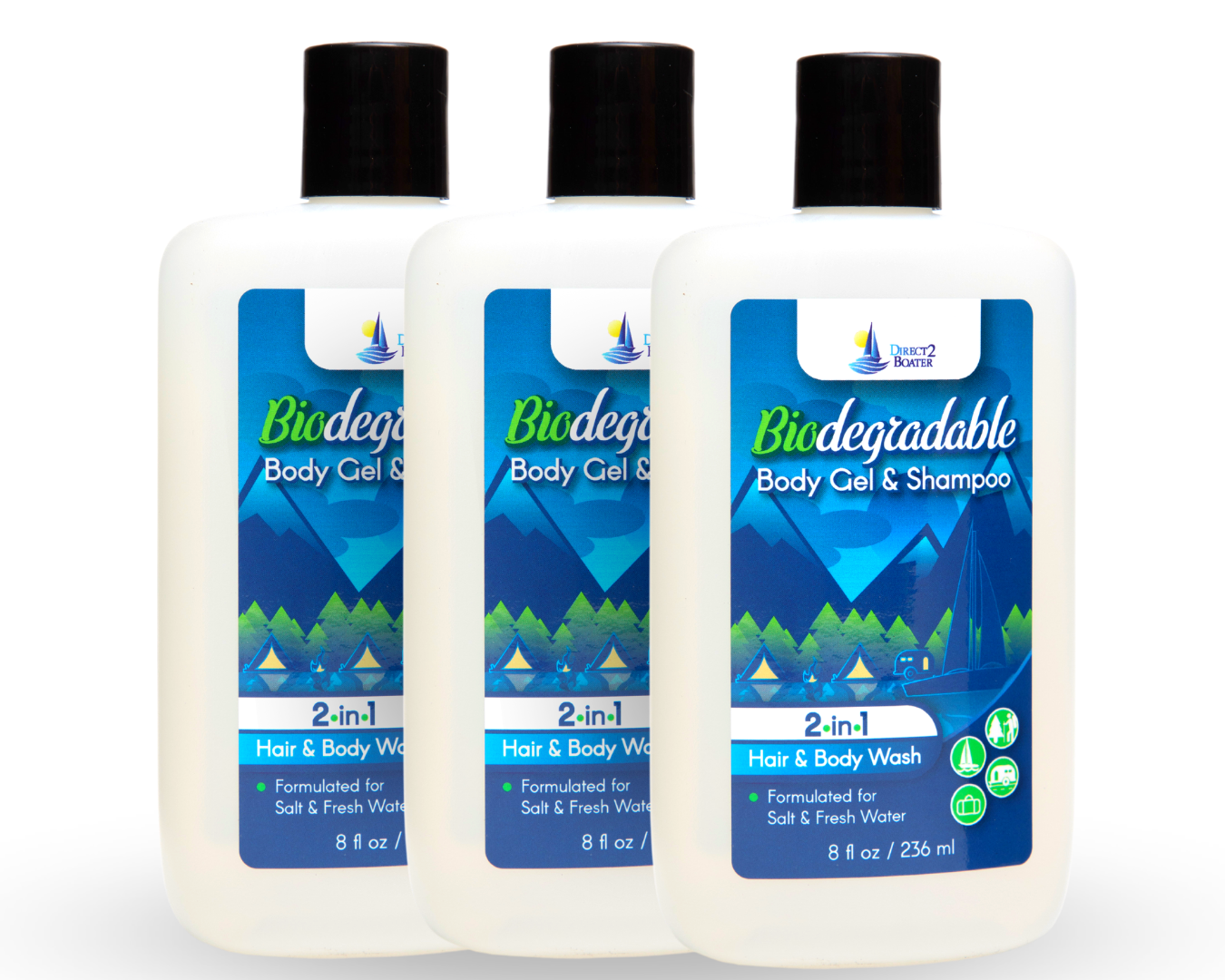 Biodegradable Body Gel and Shampoo - Organic 2-in-1 Hair Conditioner & Body